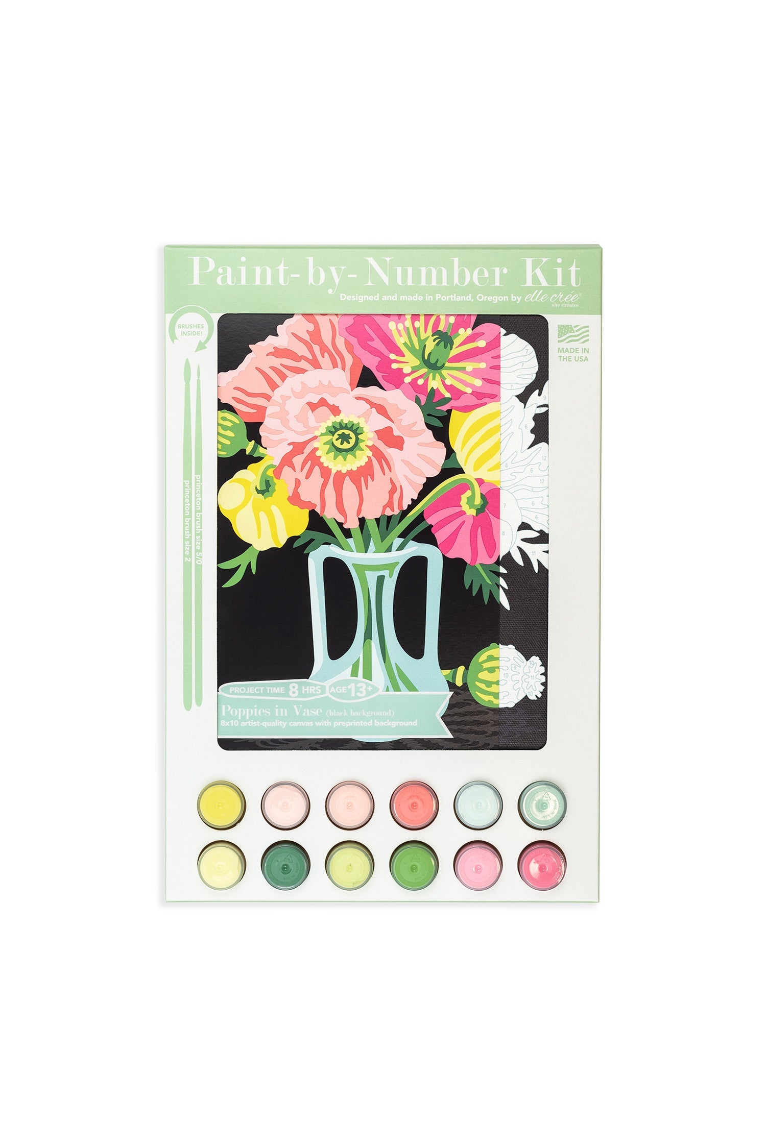 Poppies in a Vase (black background) | 8x10 paint-by-number kit