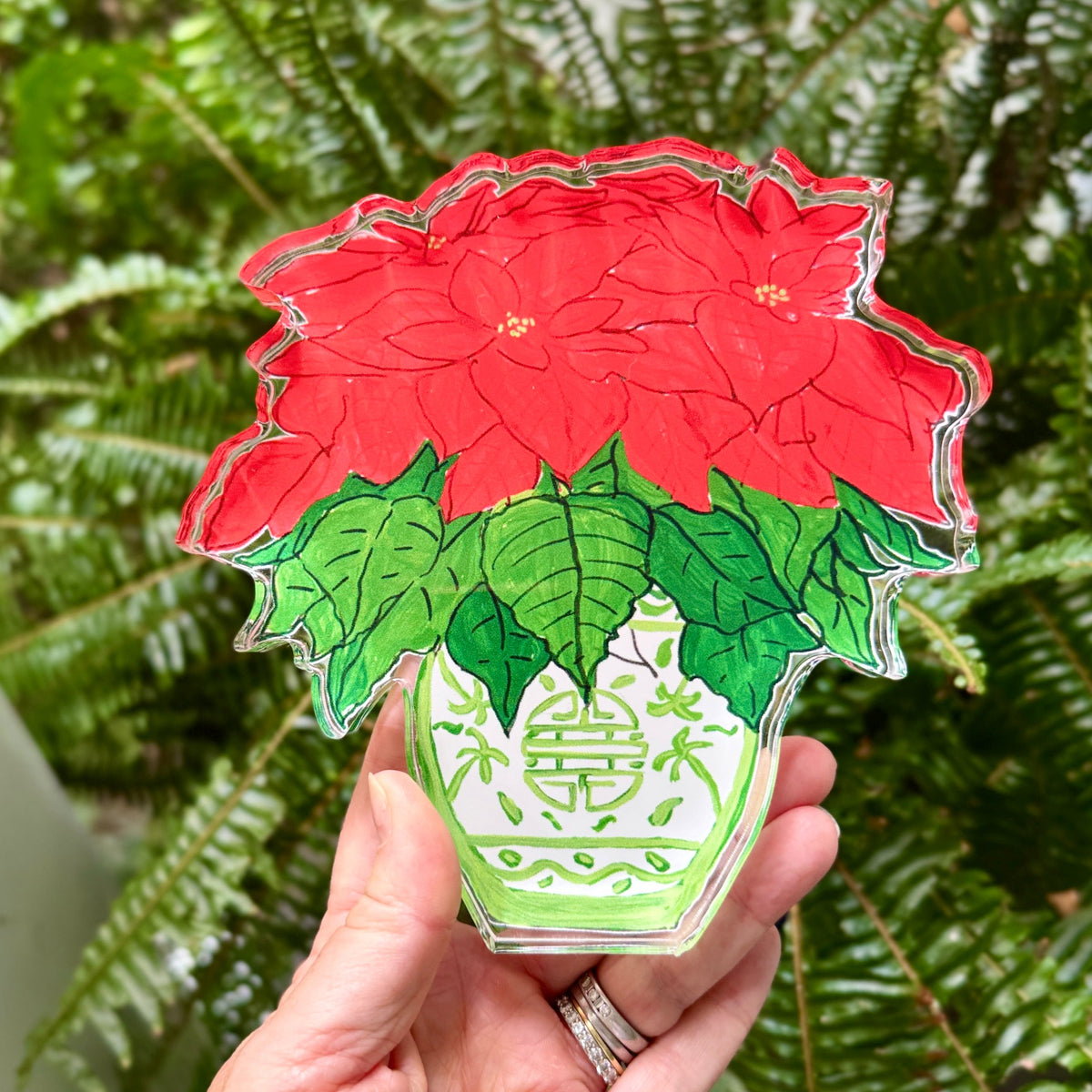 Acrylic Block Chinoiserie Christmas Poinsettia