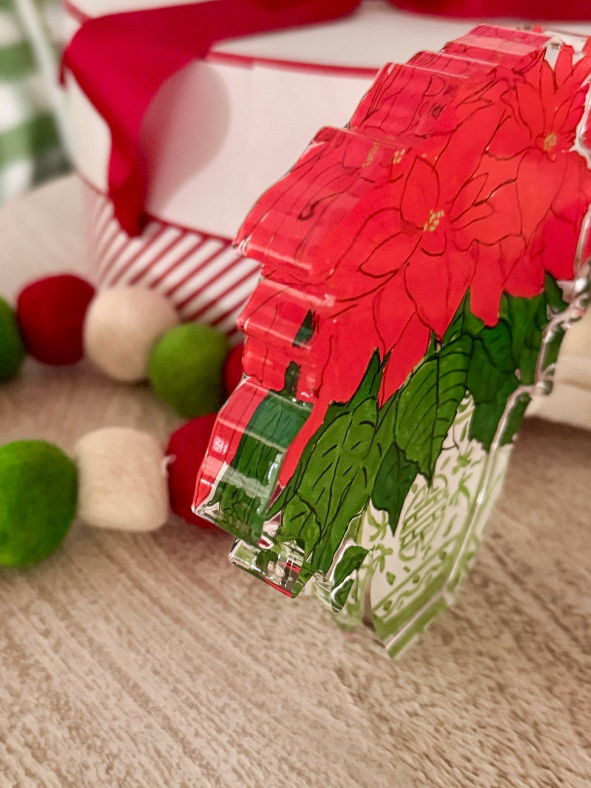 Acrylic Block Chinoiserie Christmas Poinsettia