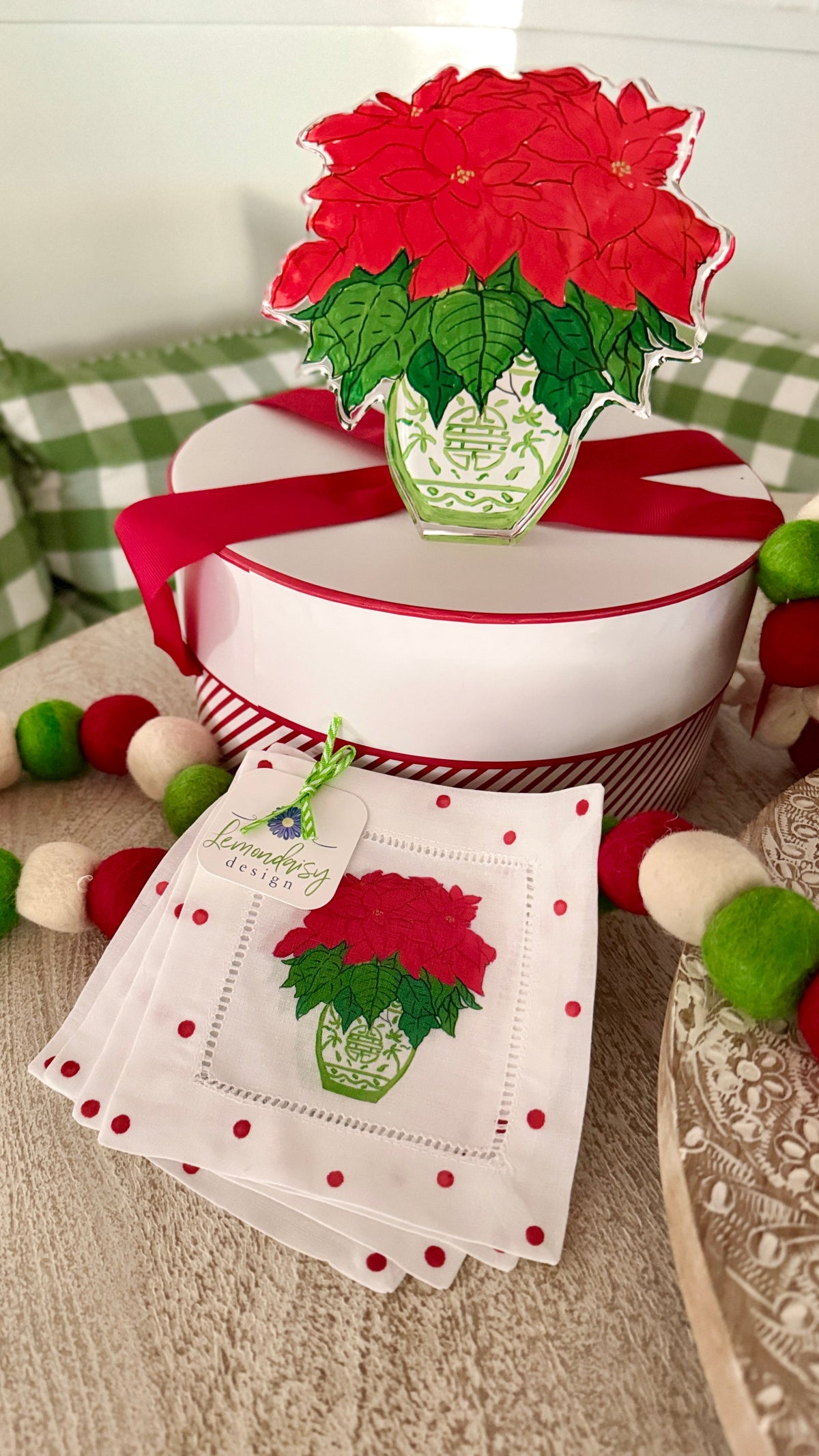 Acrylic Block Chinoiserie Christmas Poinsettia