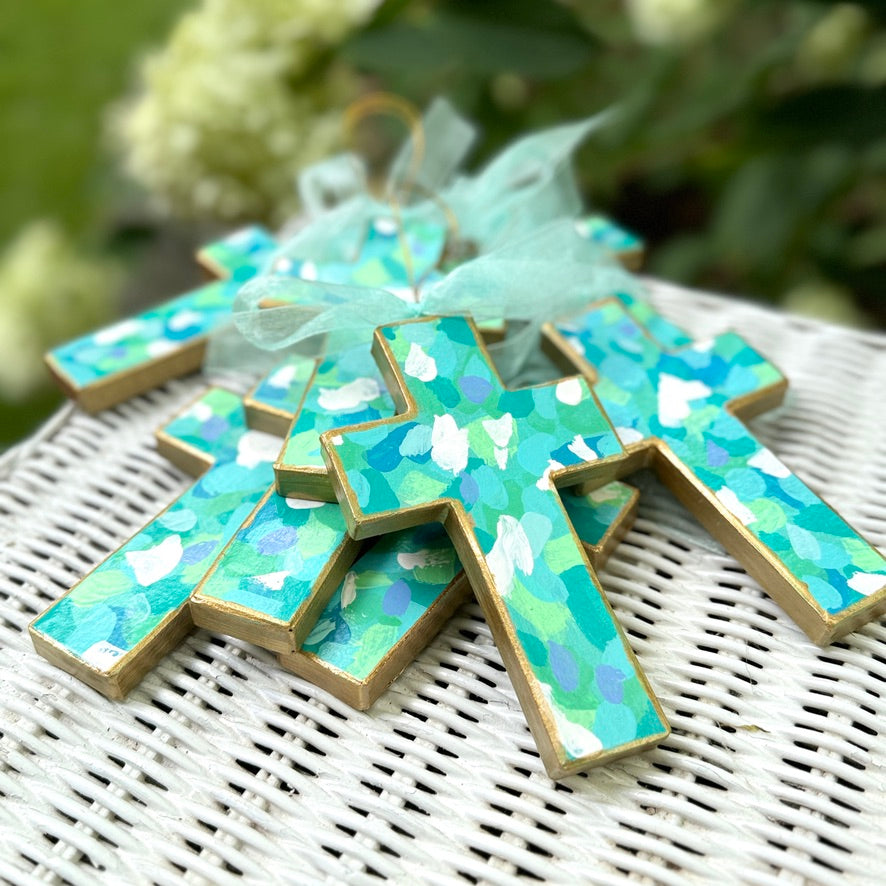 Abstract Cross Hand Painted Ornament