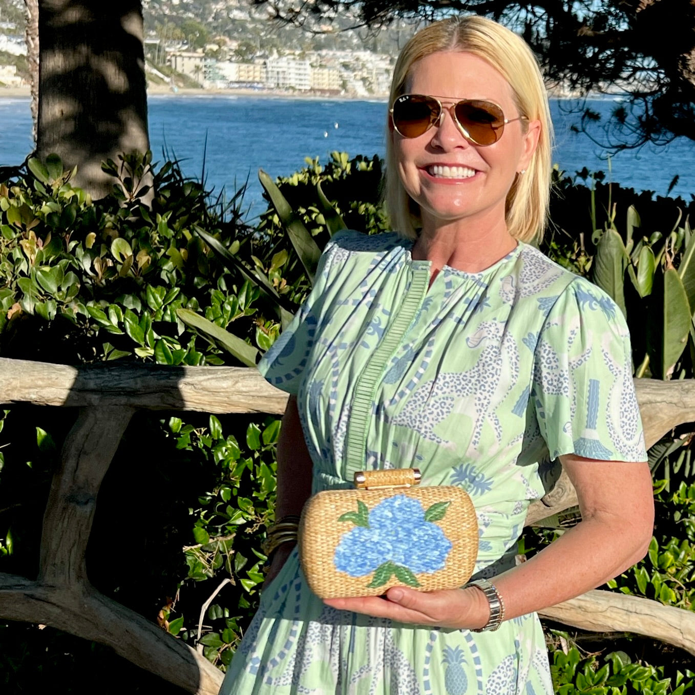 Hand Painted Floral Rattan Clutch