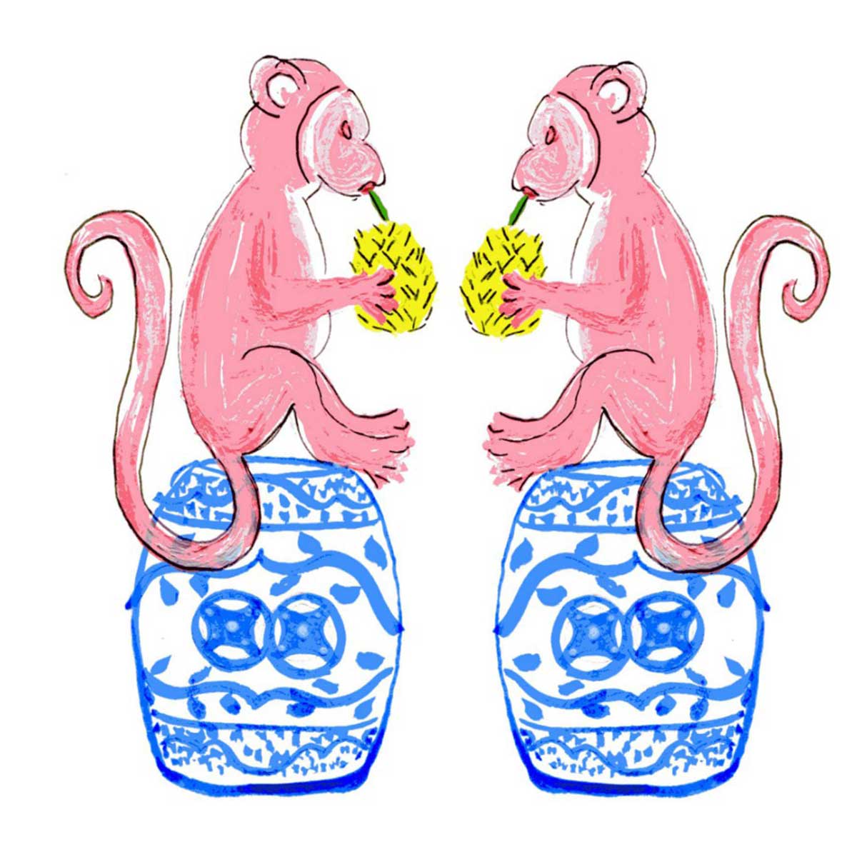 Chinoiserie Monkeys Tea Towel