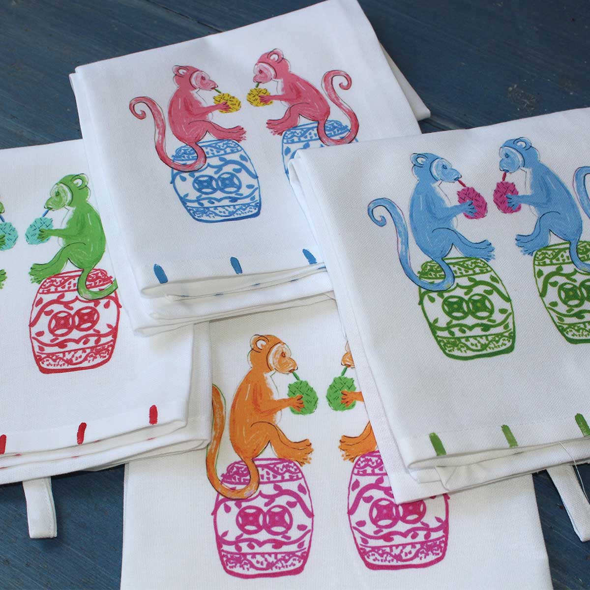 Chinoiserie Monkeys Tea Towel