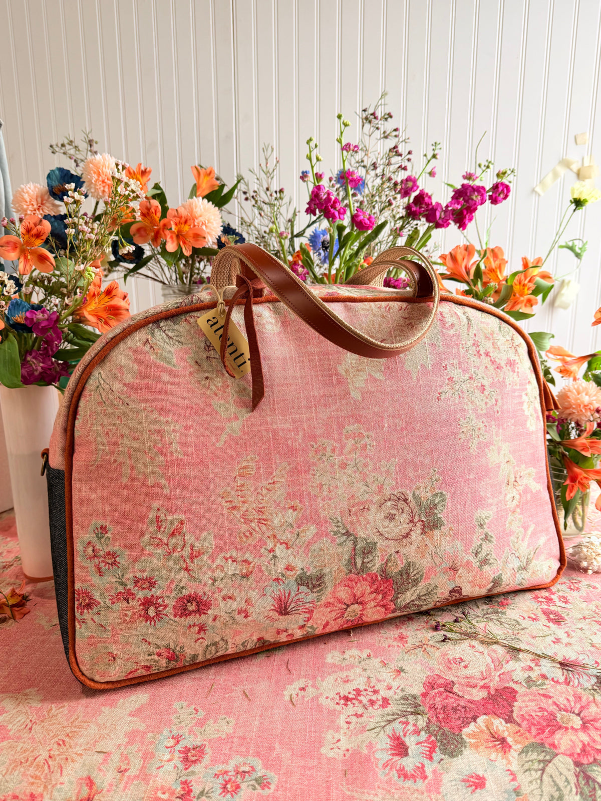 Rosewood Overnighter-Atenti USA Handmade Weekender, Floral Travel Bag