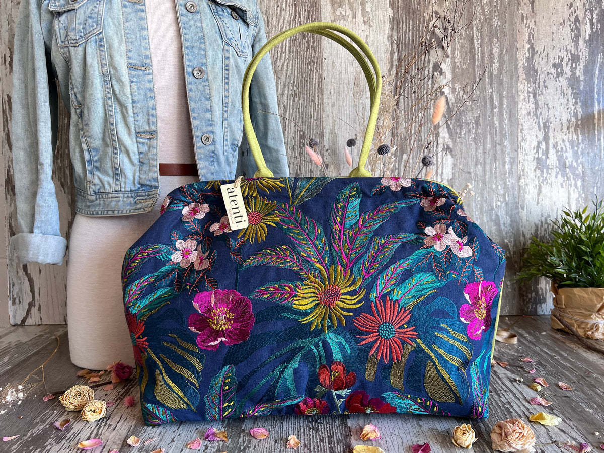 Flora Pioneer Doctor Bag, Atenti USA Handmade, Embroidered Mary Poppins Snap Frame