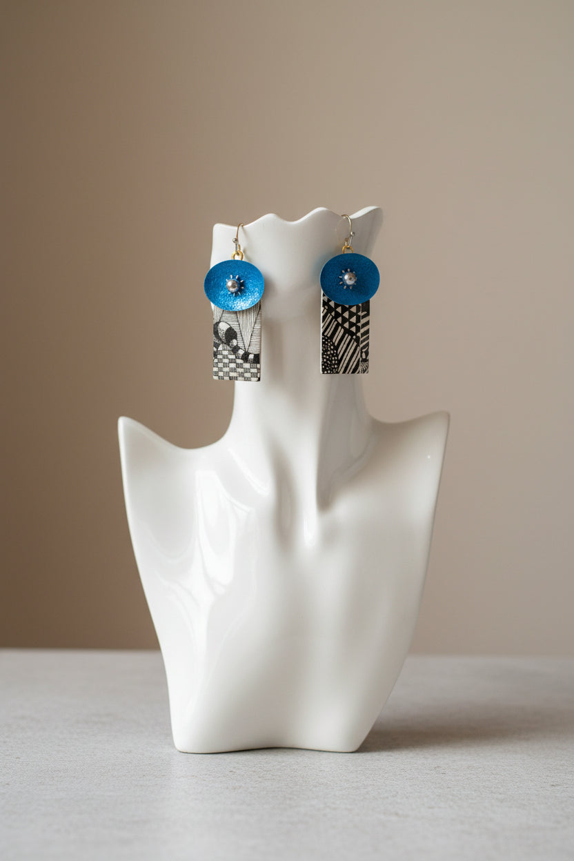 Blue Powdercoat & Decal Earrings