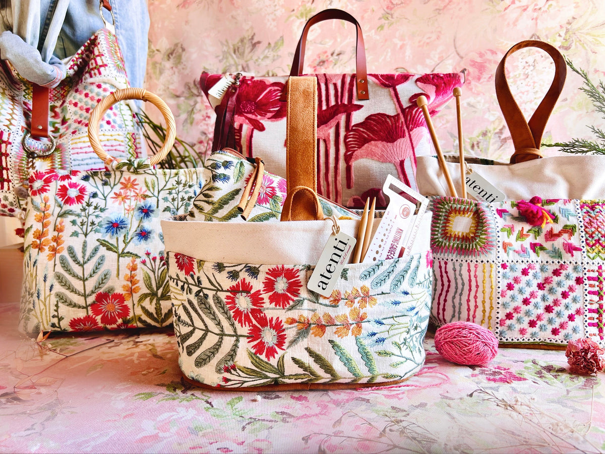 Wildflower Caddy – Handmade USA Floral Yarn & Notions Organizer