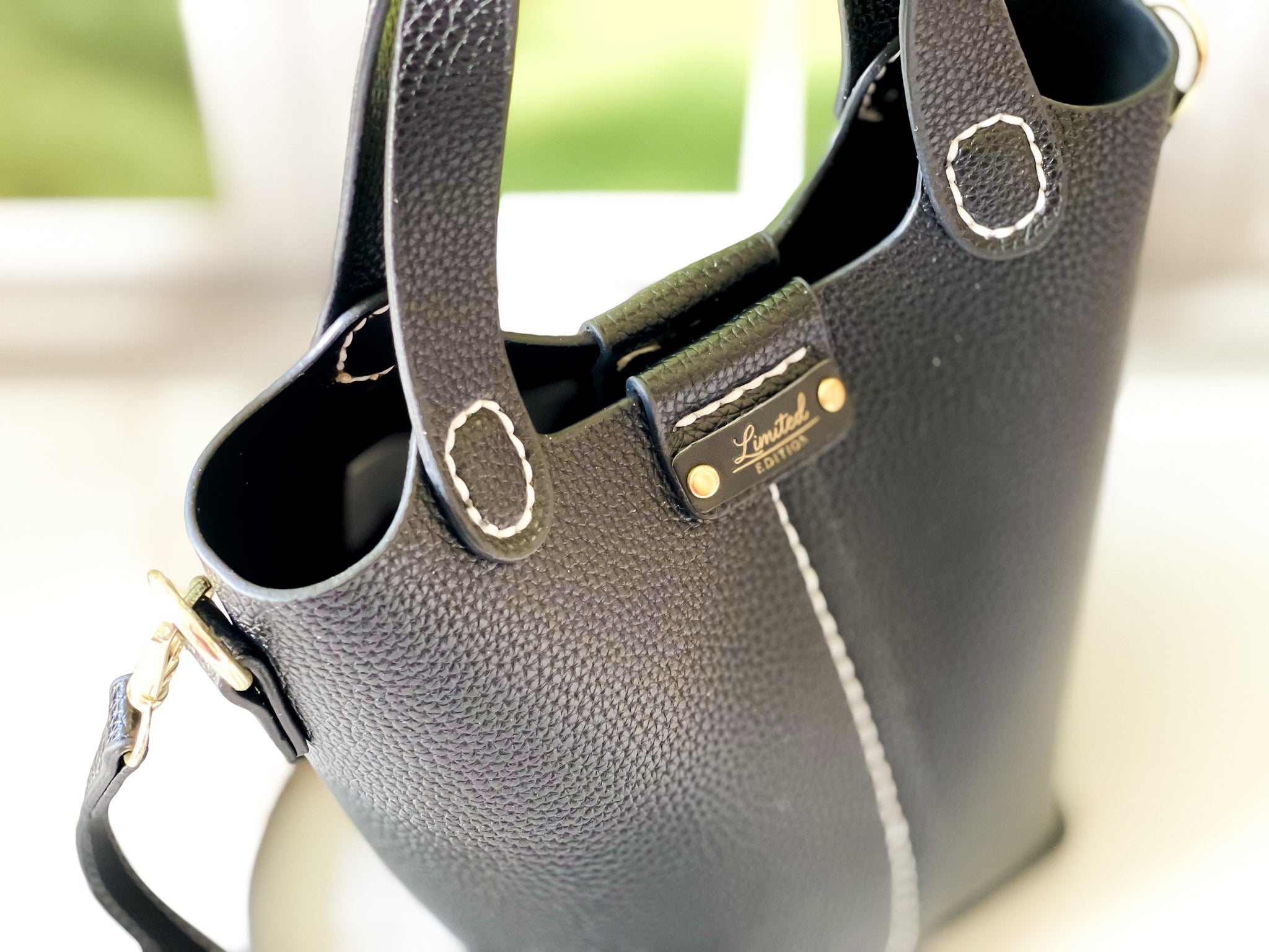 Noir | Black Faux Leather Bucket Bag | The Haute Couture Collection