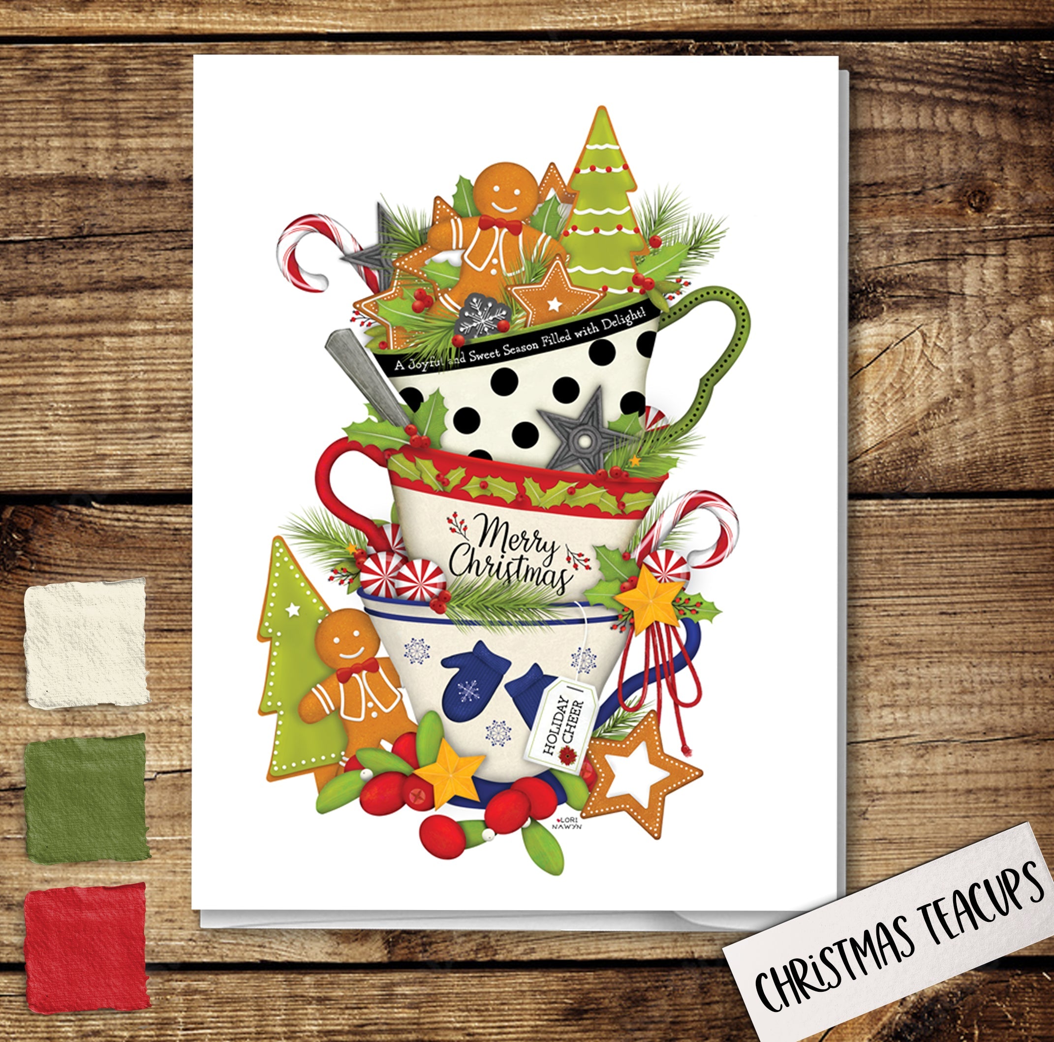 Christmas Tea Cups Holiday Greeting Card