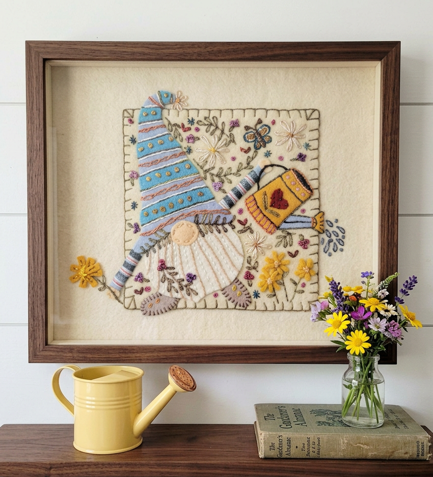 GARDEN GNOME APPLIQUE EMBROIDERY PRINTED PATTERN 2