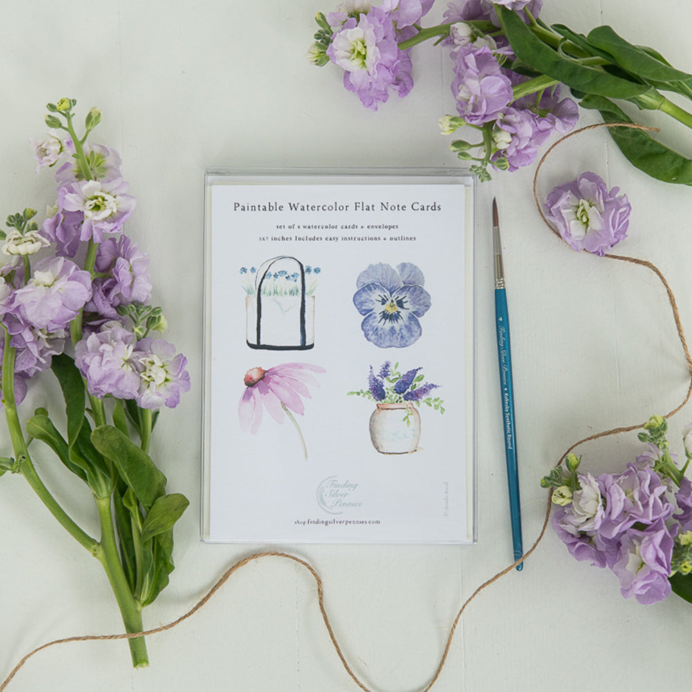 Paintable Watercolor Flat Note Cards Flowers