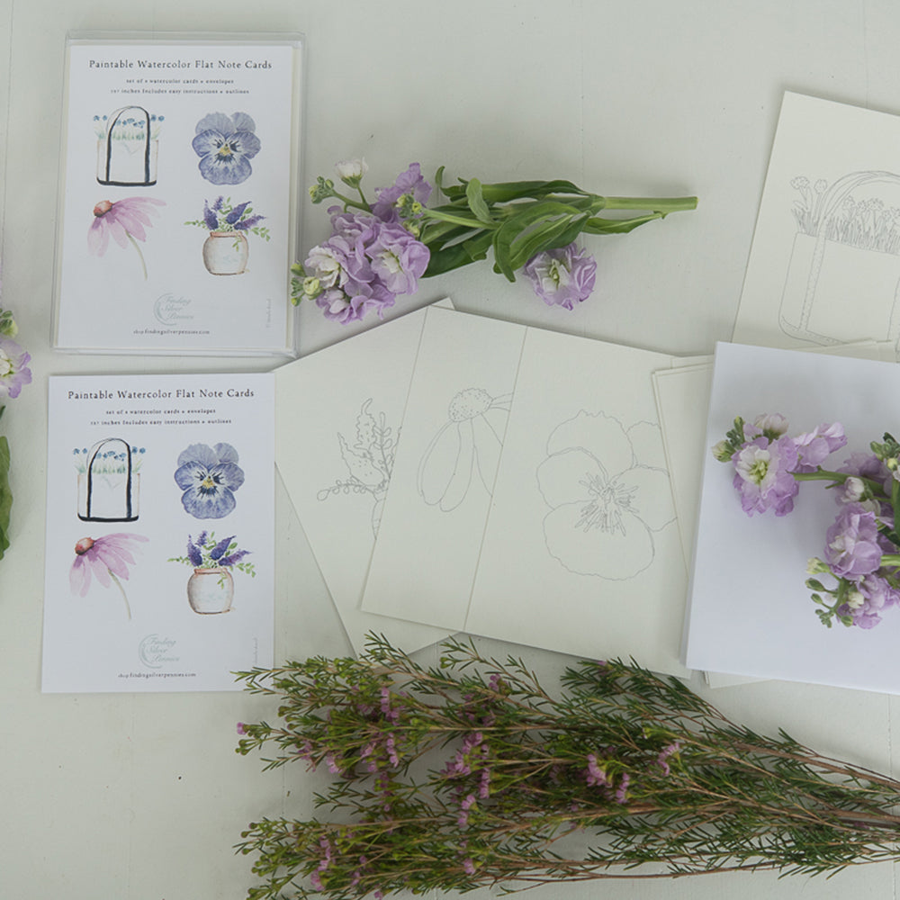 Paintable Watercolor Flat Note Cards Flowers