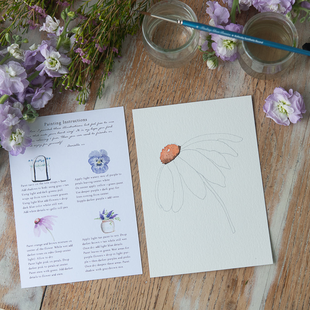 Paintable Watercolor Flat Note Cards Flowers
