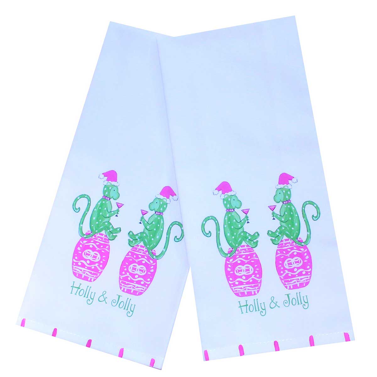 Holly & Jolly Chinoiserie Monkeys Holiday Tea Towel