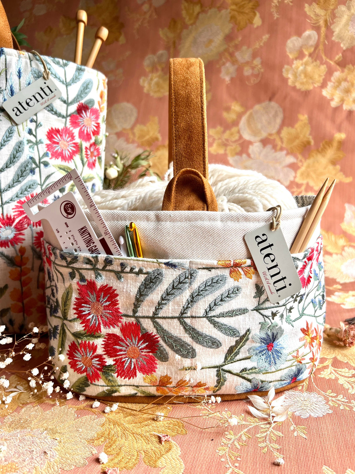 Wildflower Caddy – Handmade USA Floral Yarn & Notions Organizer