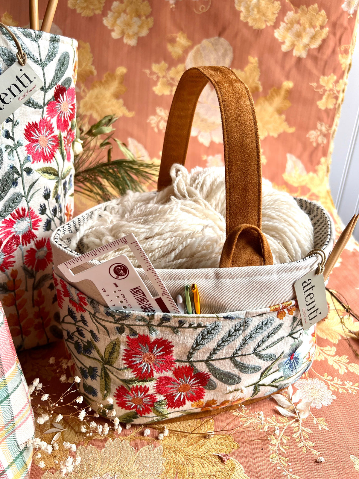 Wildflower Caddy – Handmade USA Floral Yarn & Notions Organizer