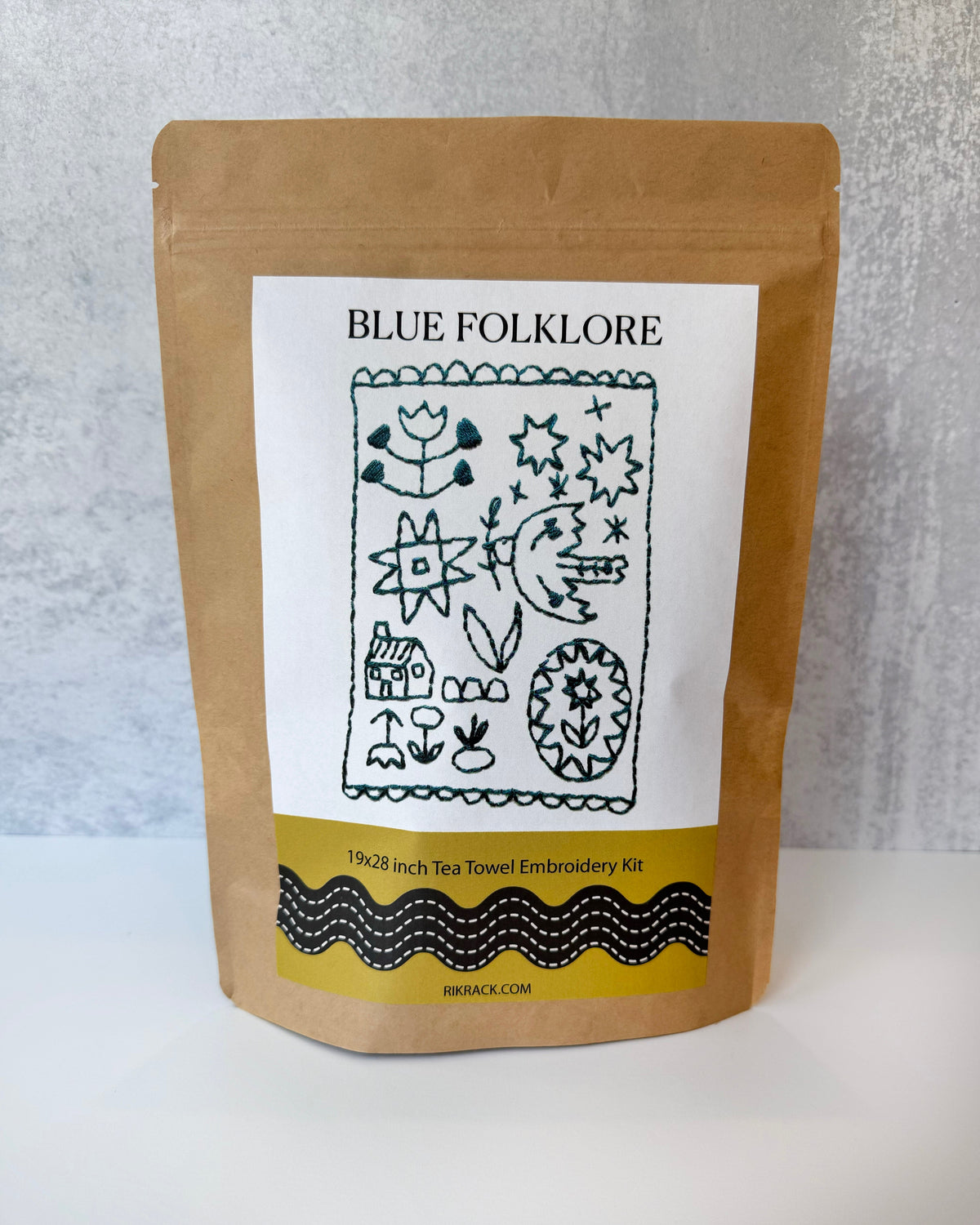 Blue Folklore Tea Towel Embroidery Kit