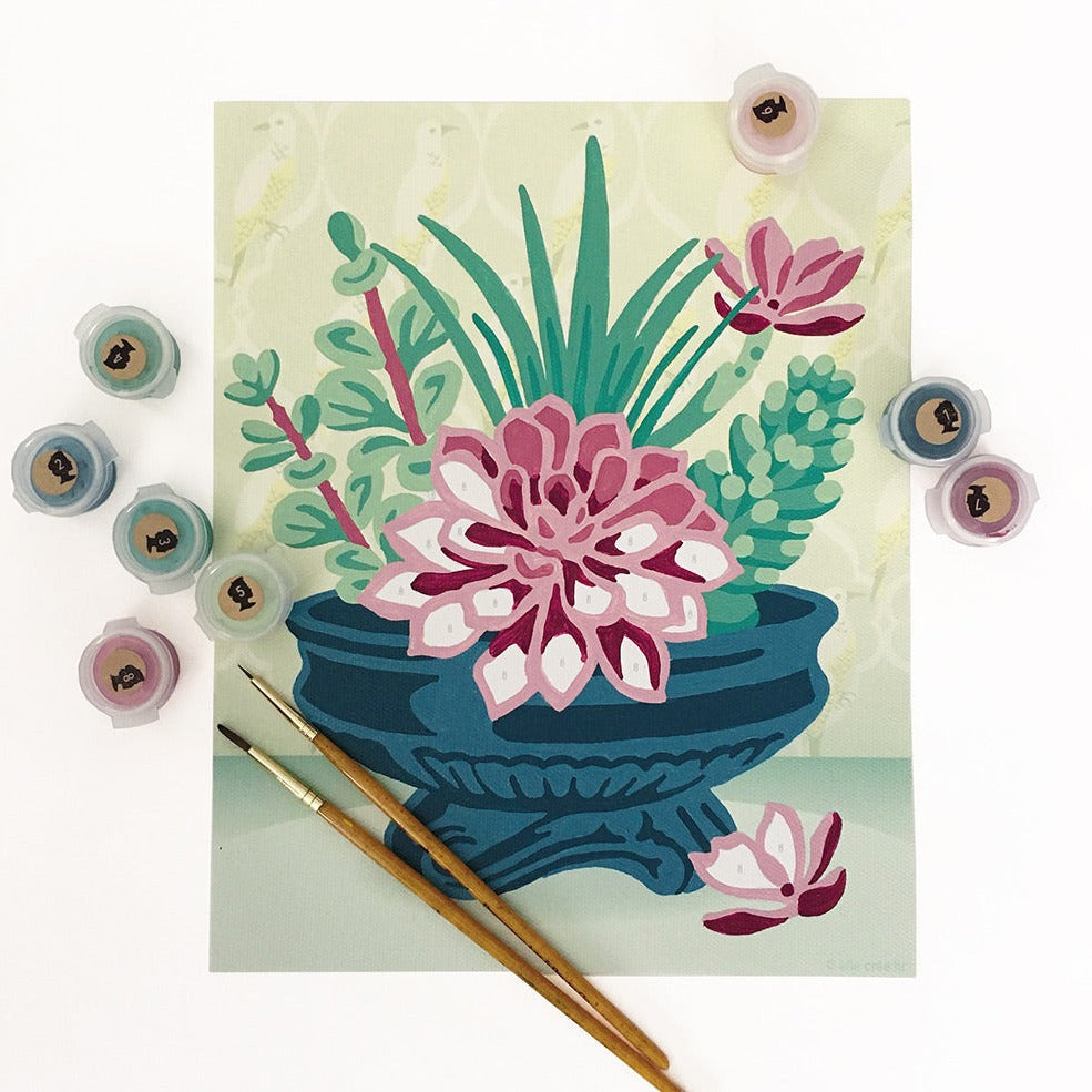 Succulents in Blue Planter | 8x10 paint-by-number kit