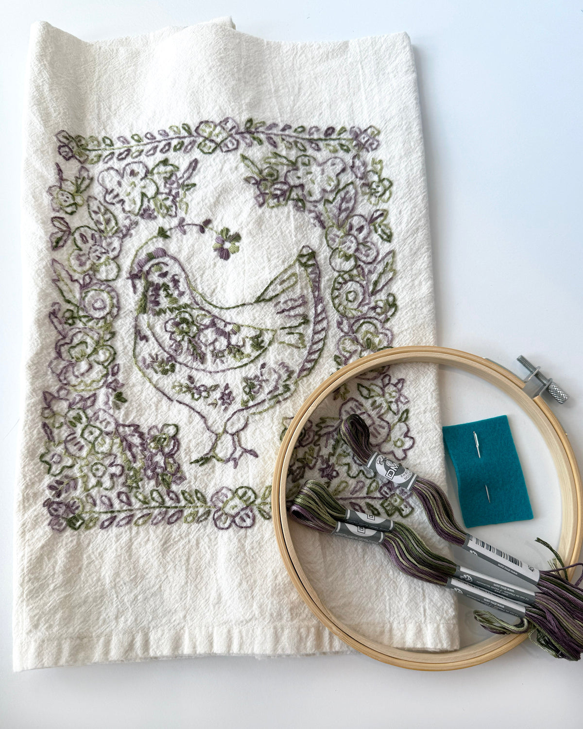 Garden Hen Tea Towel Embroidery Kit
