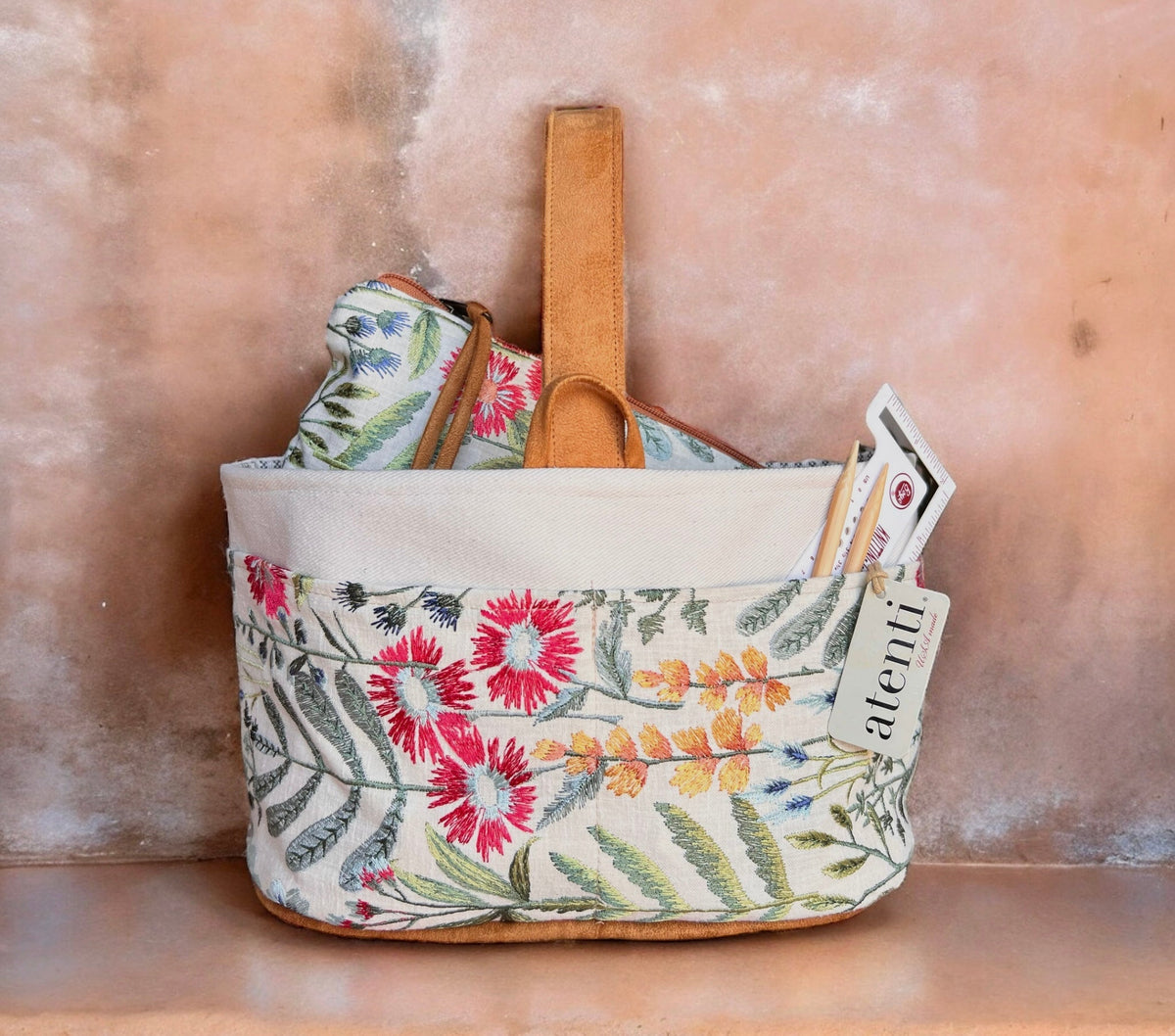 Wildflower Caddy – Handmade USA Floral Yarn & Notions Organizer