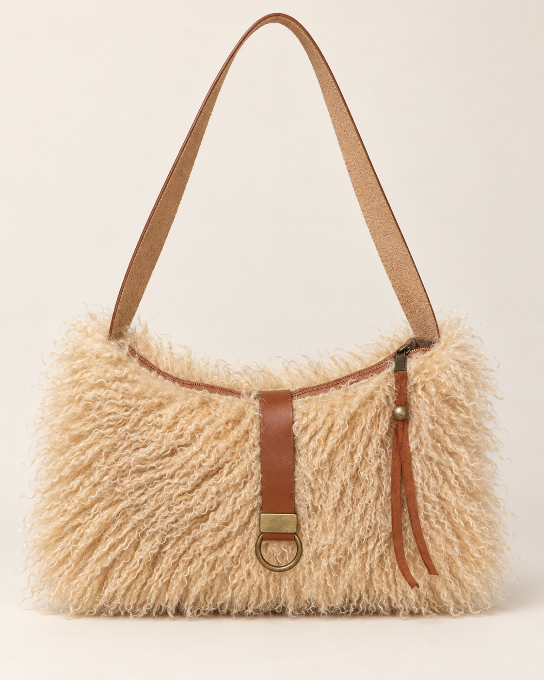 Butterscotch Tall Lulu, Faux Fur Handbag with Leather Toggle
