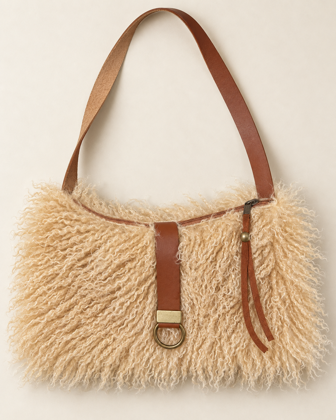 Butterscotch Tall Lulu, Faux Fur Handbag with Leather Toggle