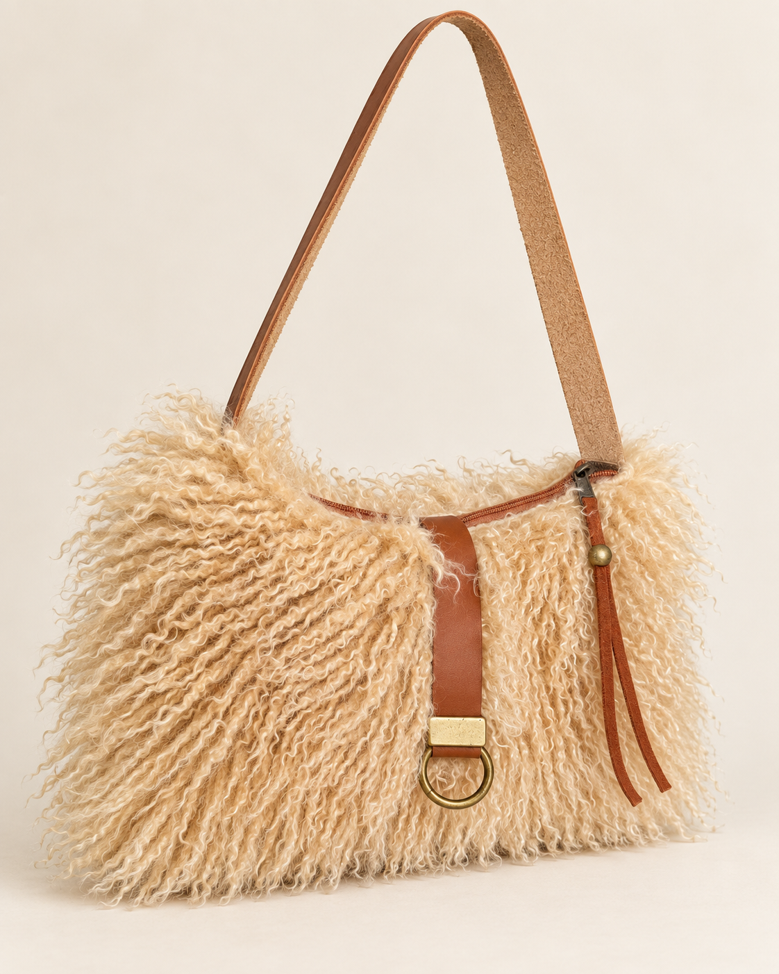 Butterscotch Tall Lulu, Faux Fur Handbag with Leather Toggle