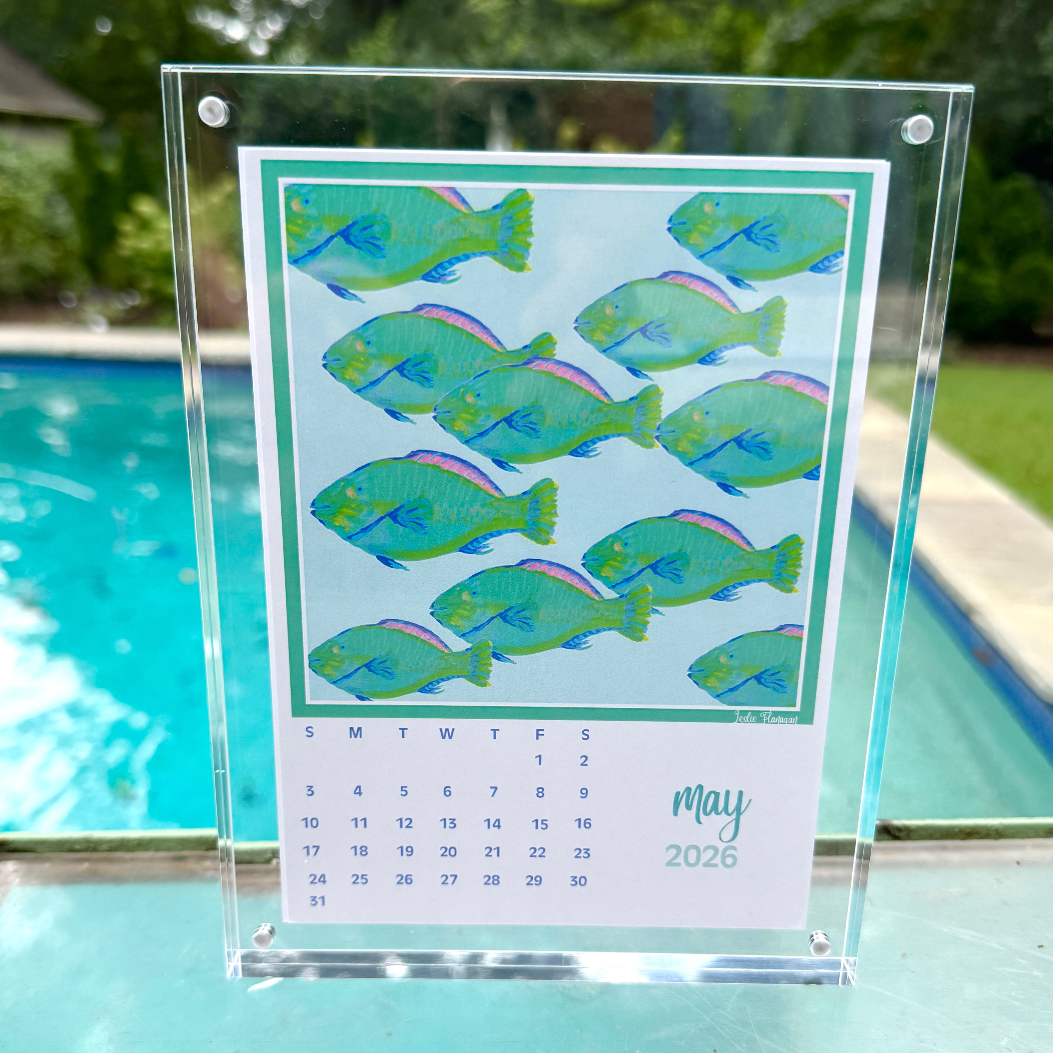 2026 Coastal Calendar with Magnet Acrylic Block Frame