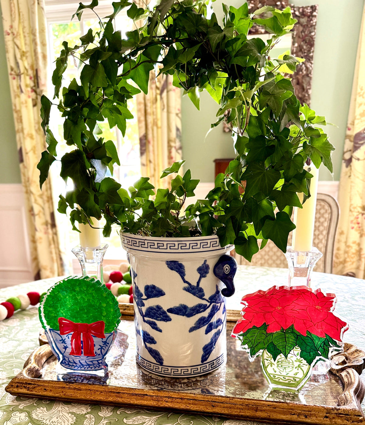 Acrylic Block Chinoiserie Christmas Poinsettia
