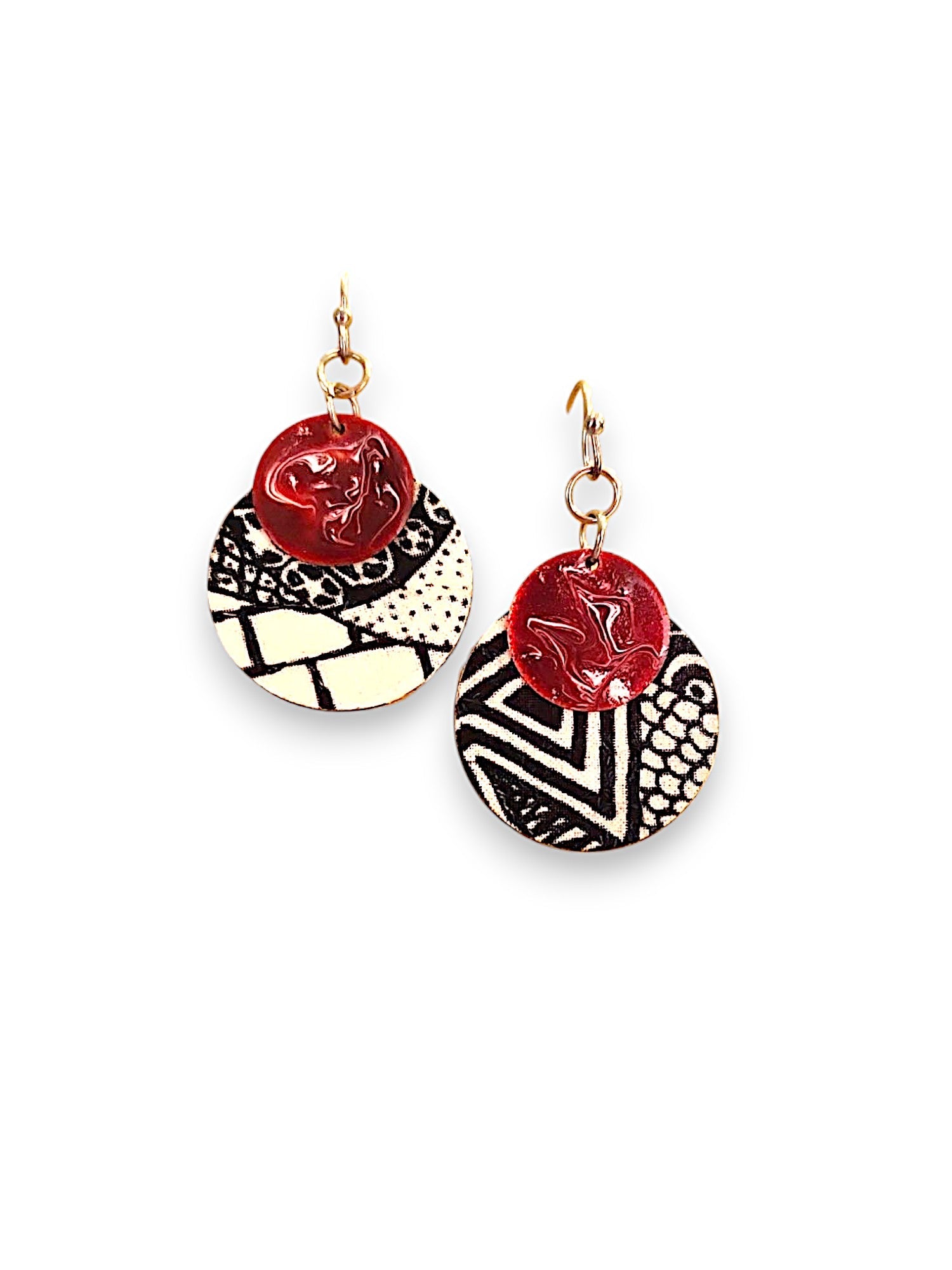 Black, White & Red Decal Earrings