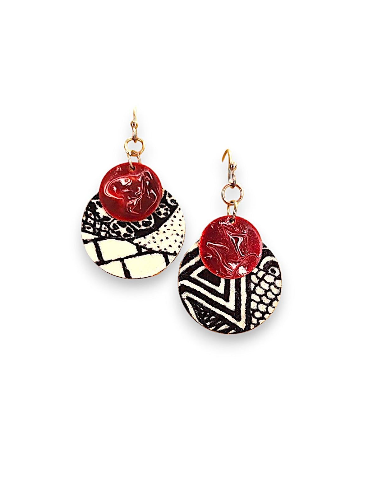 Black, White & Red Decal Earrings