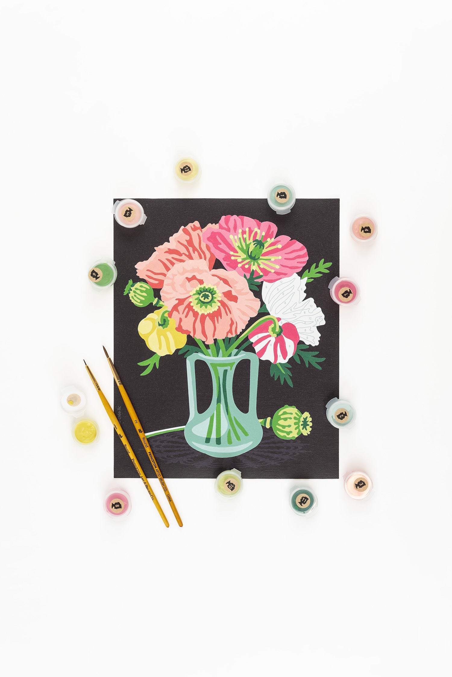 Poppies in a Vase (black background) | 8x10 paint-by-number kit