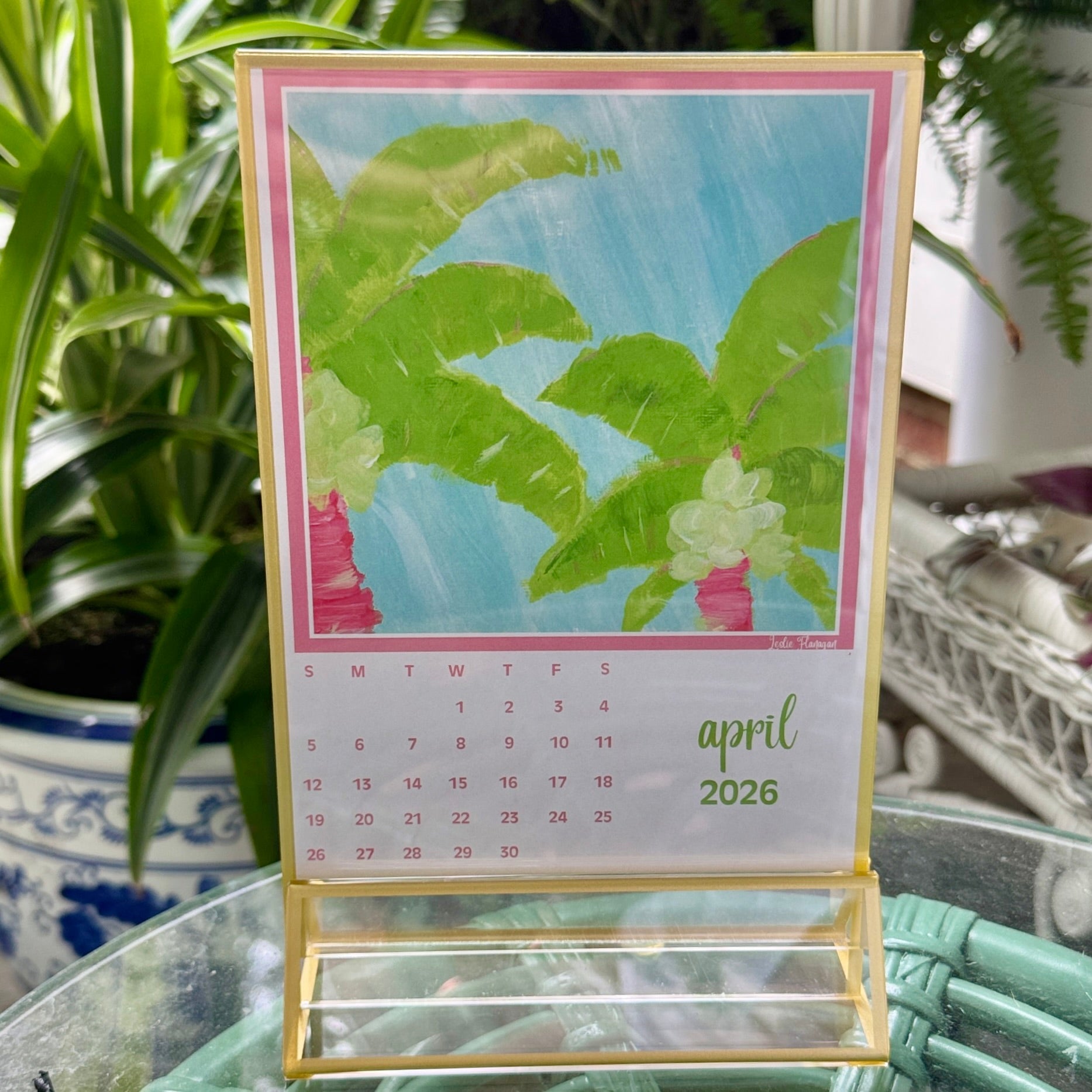 2026 Coastal Calendar with Gold Rim Acrylic Frame