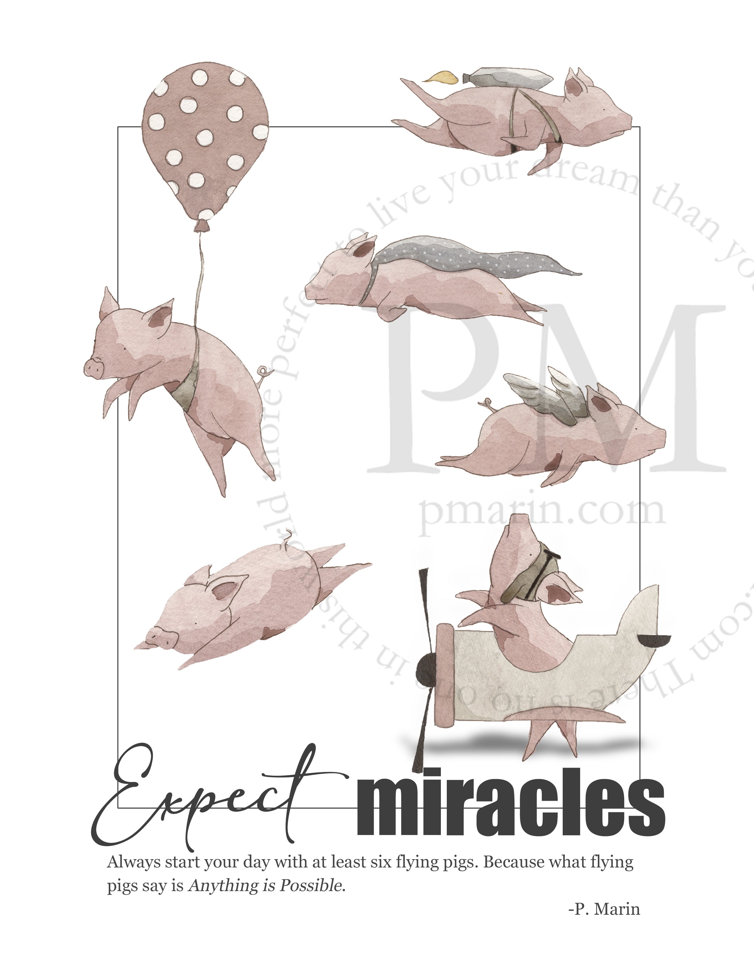 Art Print - Six flying Pigs