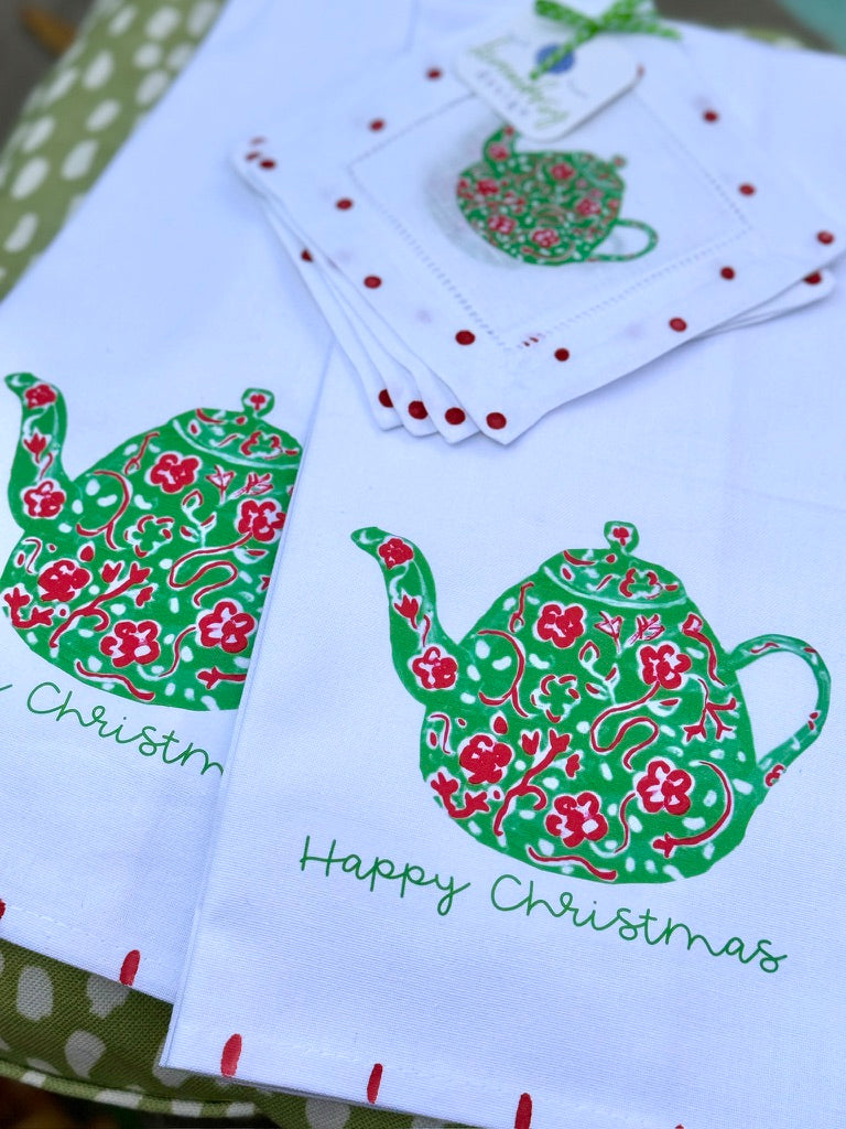 Happy Christmas Teapot Tea Towel