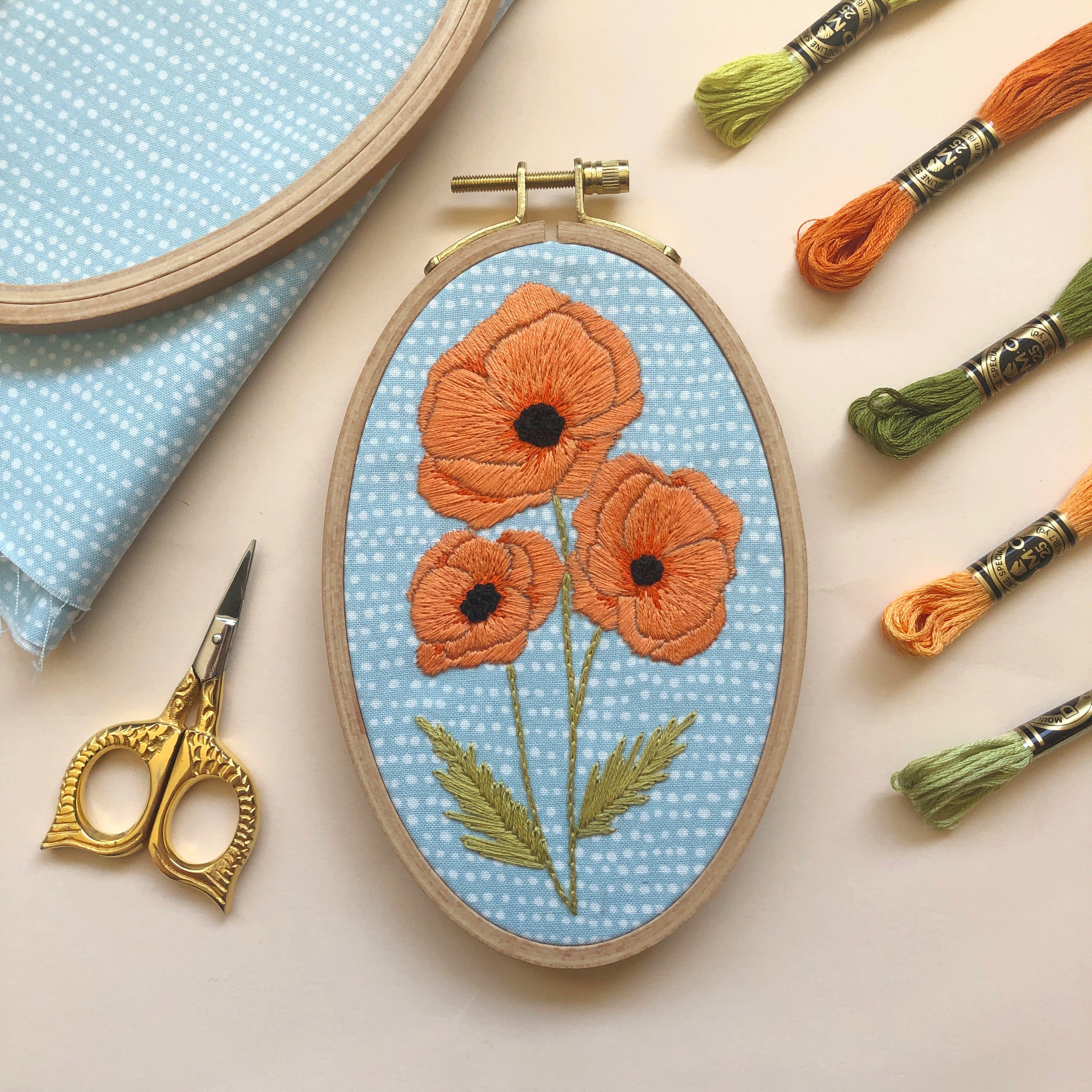 Poppies - Intermediate Floral Hand Embroidery Kit