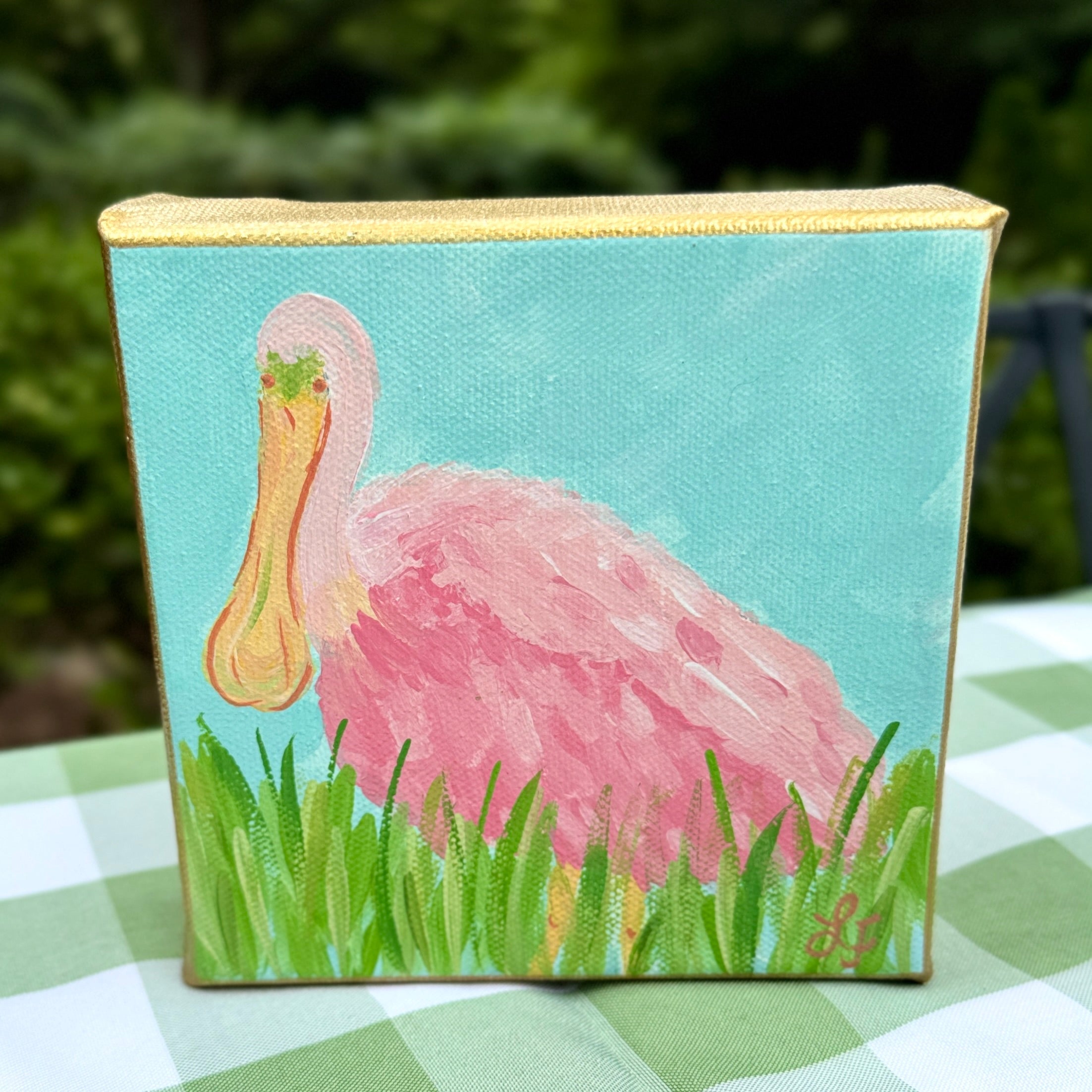 Pink Spoonbill Mini Acrylic Painting