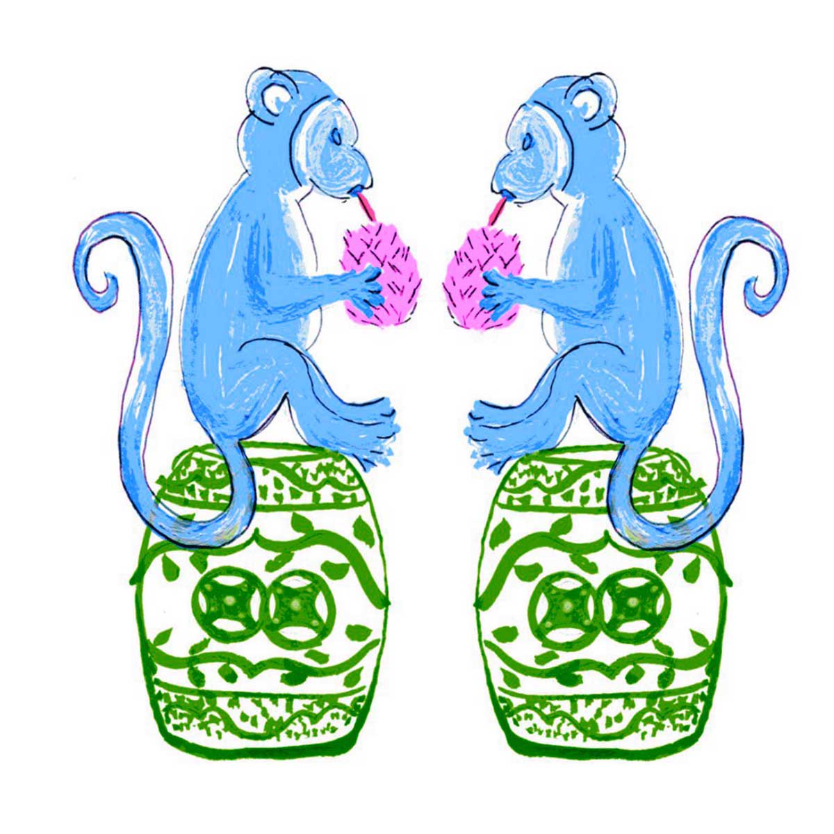 Chinoiserie Monkeys Tea Towel