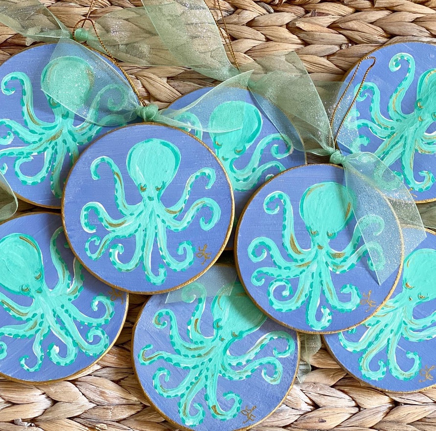 Turquoise Octopus Hand Painted Ornament