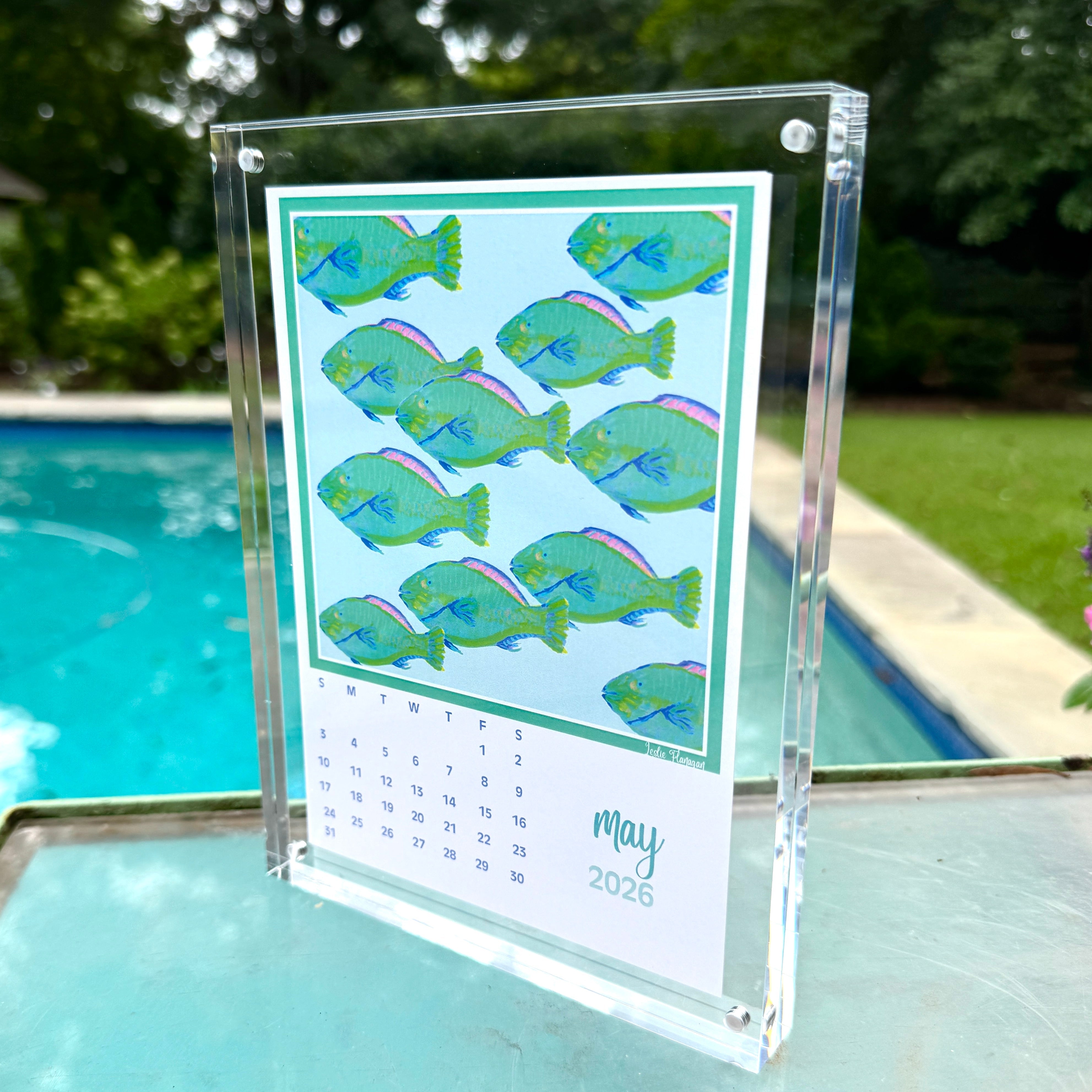 2026 Coastal Calendar with Magnet Acrylic Block Frame