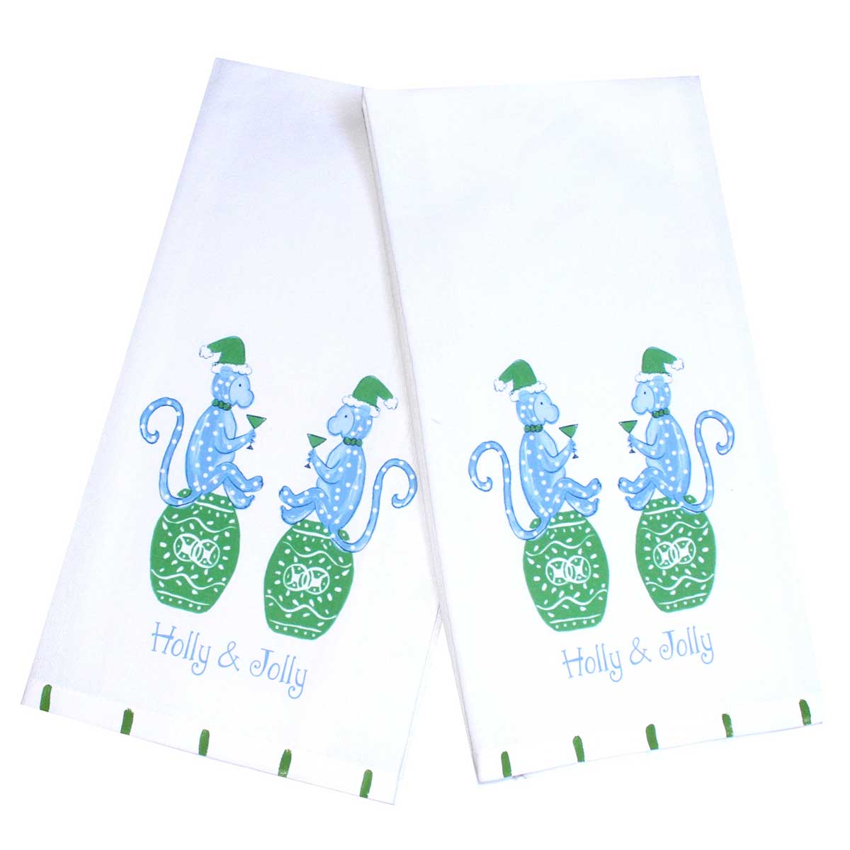 Holly & Jolly Chinoiserie Monkeys Holiday Tea Towel