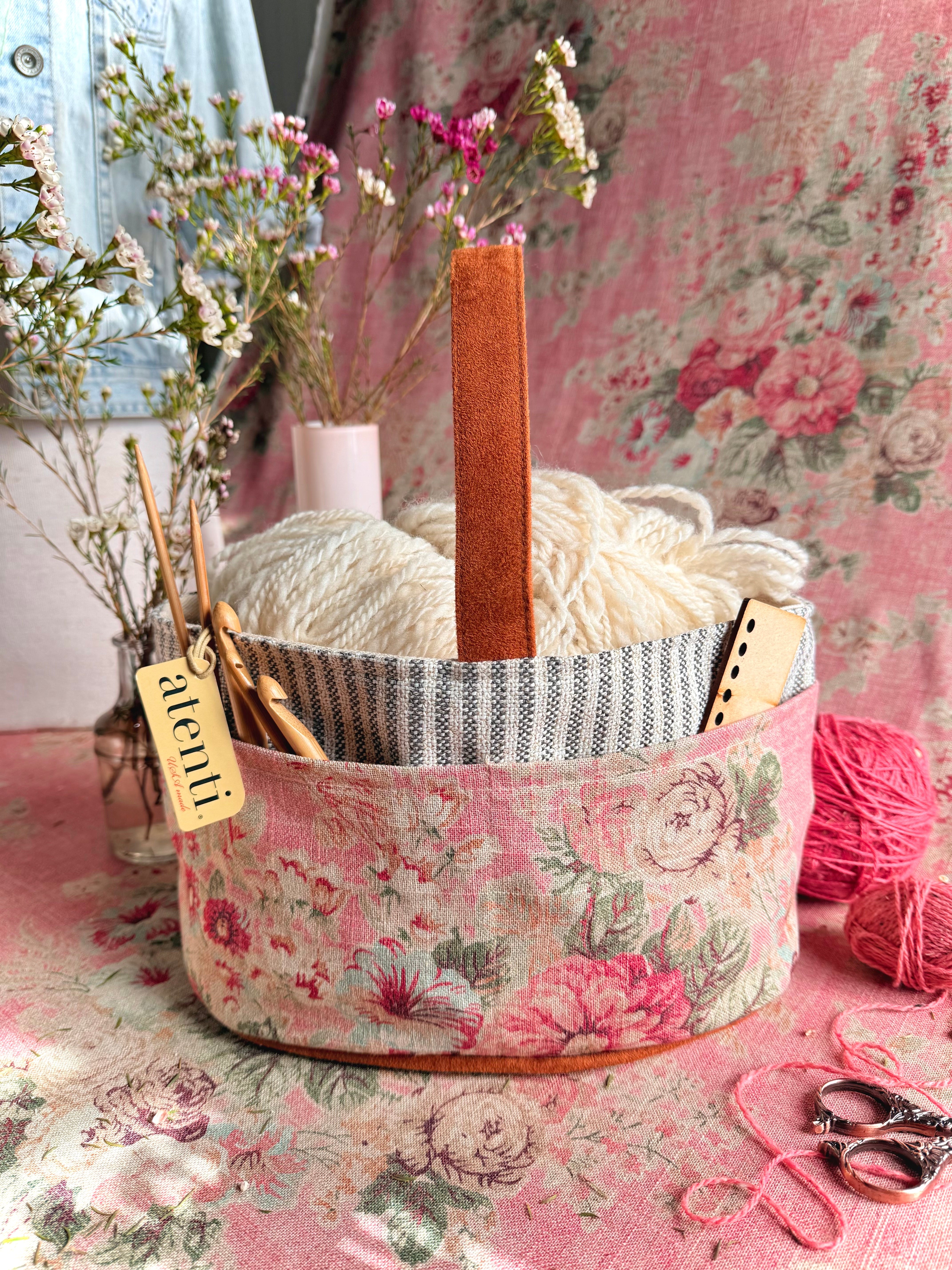 Rosewood Caddy: Storage – Handmade Organizer Tote with Floral Design