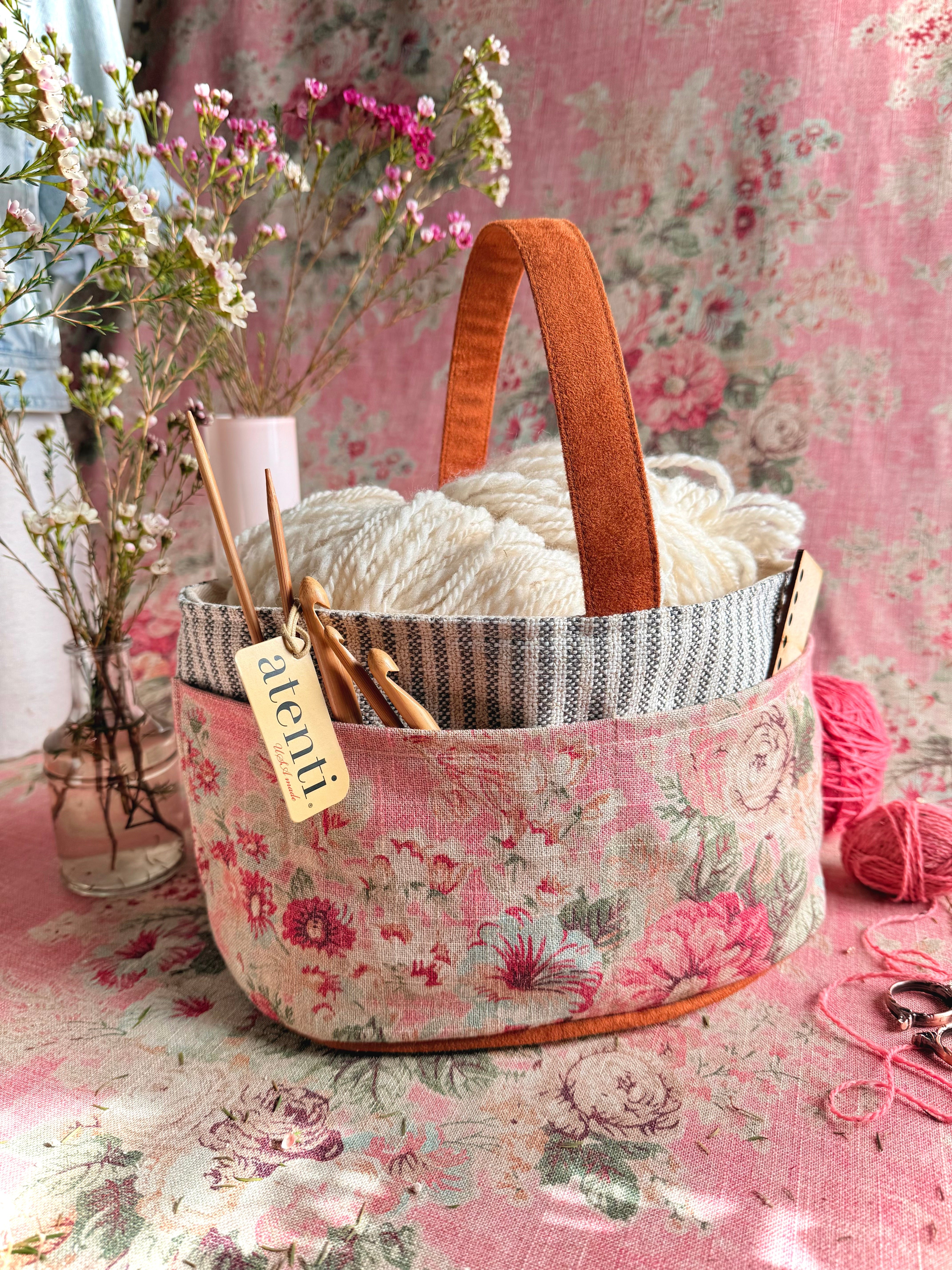 Rosewood Caddy: Storage – Handmade Organizer Tote with Floral Design