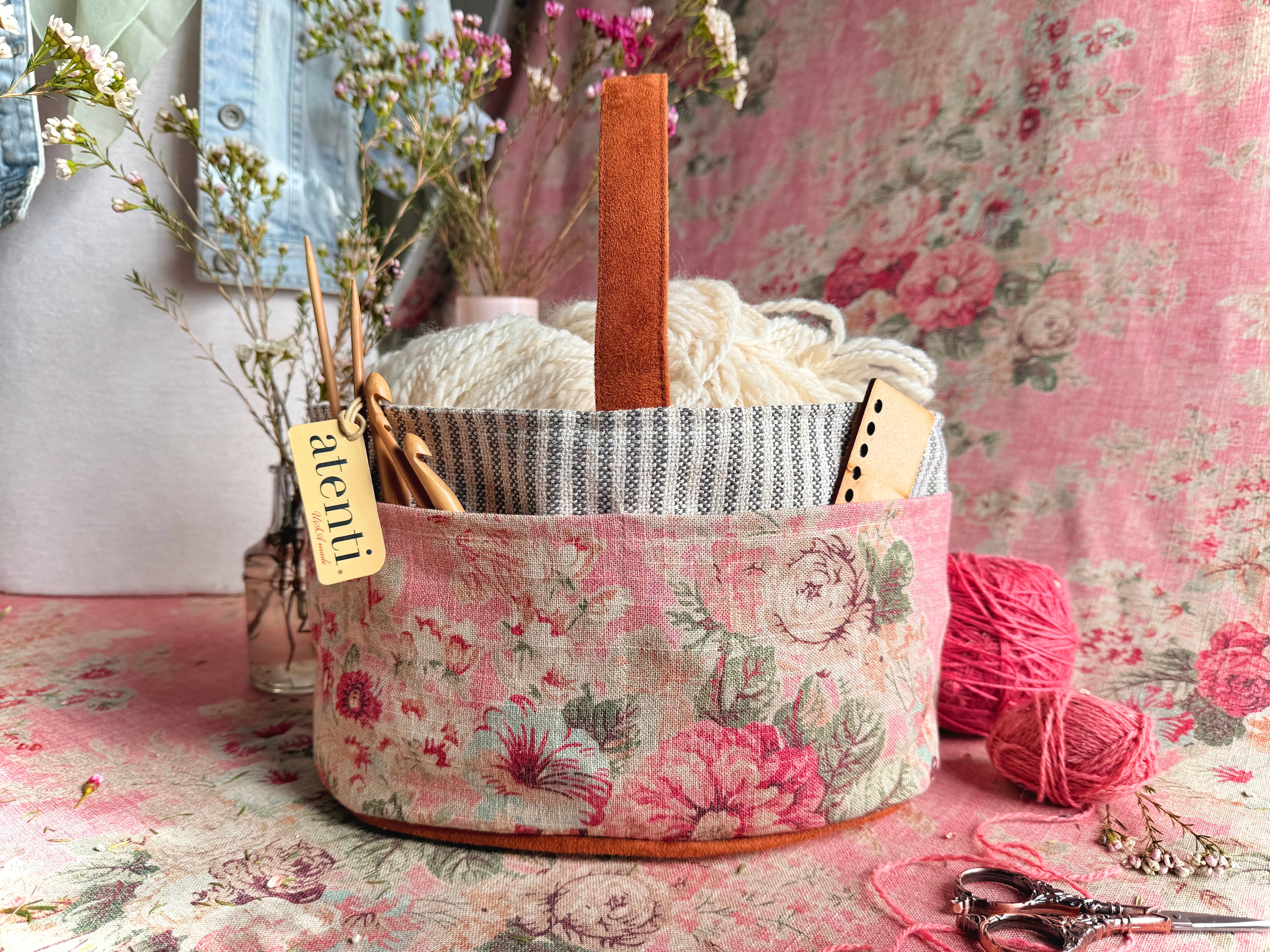 Rosewood Caddy: Storage – Handmade Organizer Tote with Floral Design