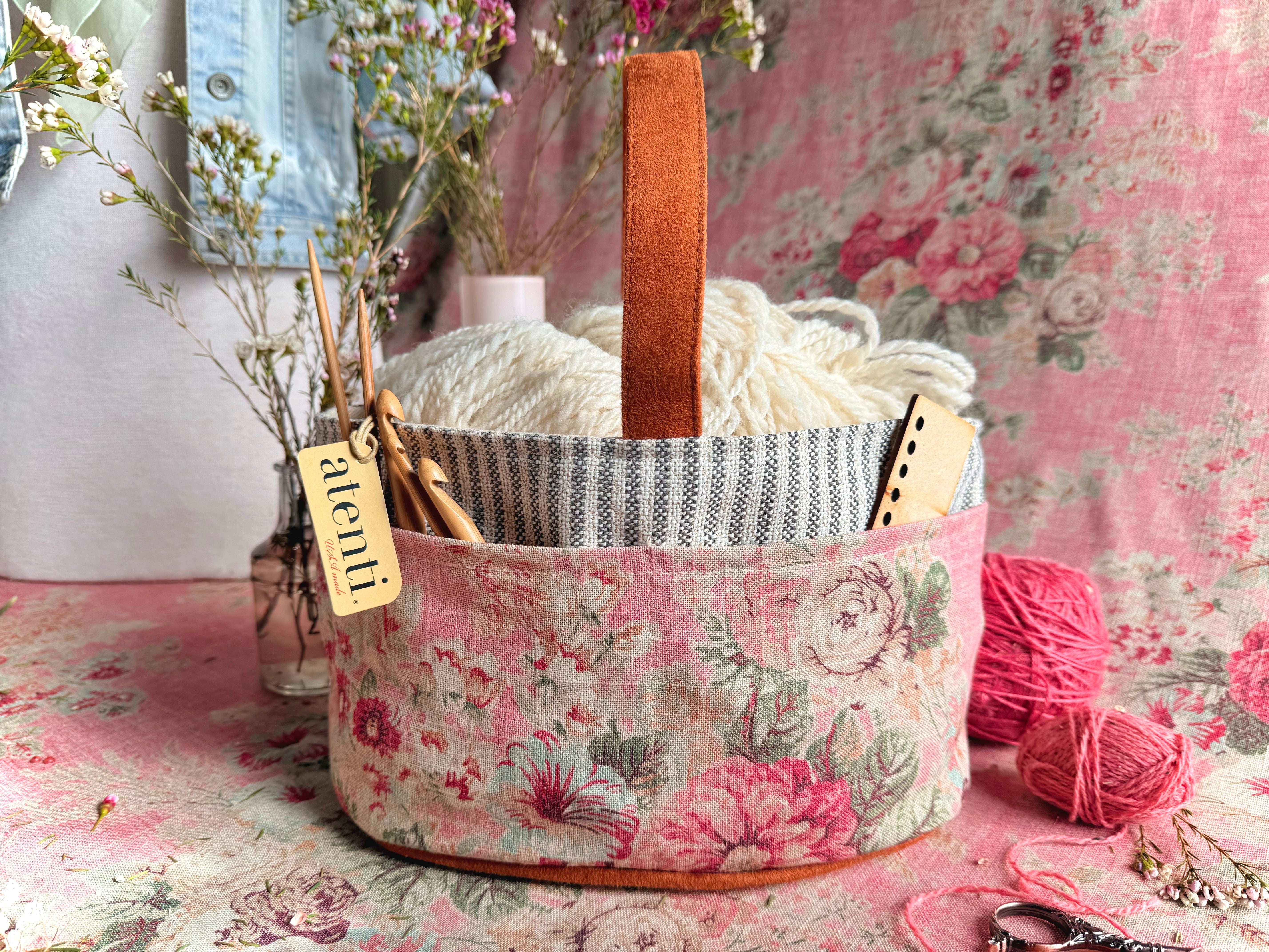 Rosewood Caddy: Storage – Handmade Organizer Tote with Floral Design