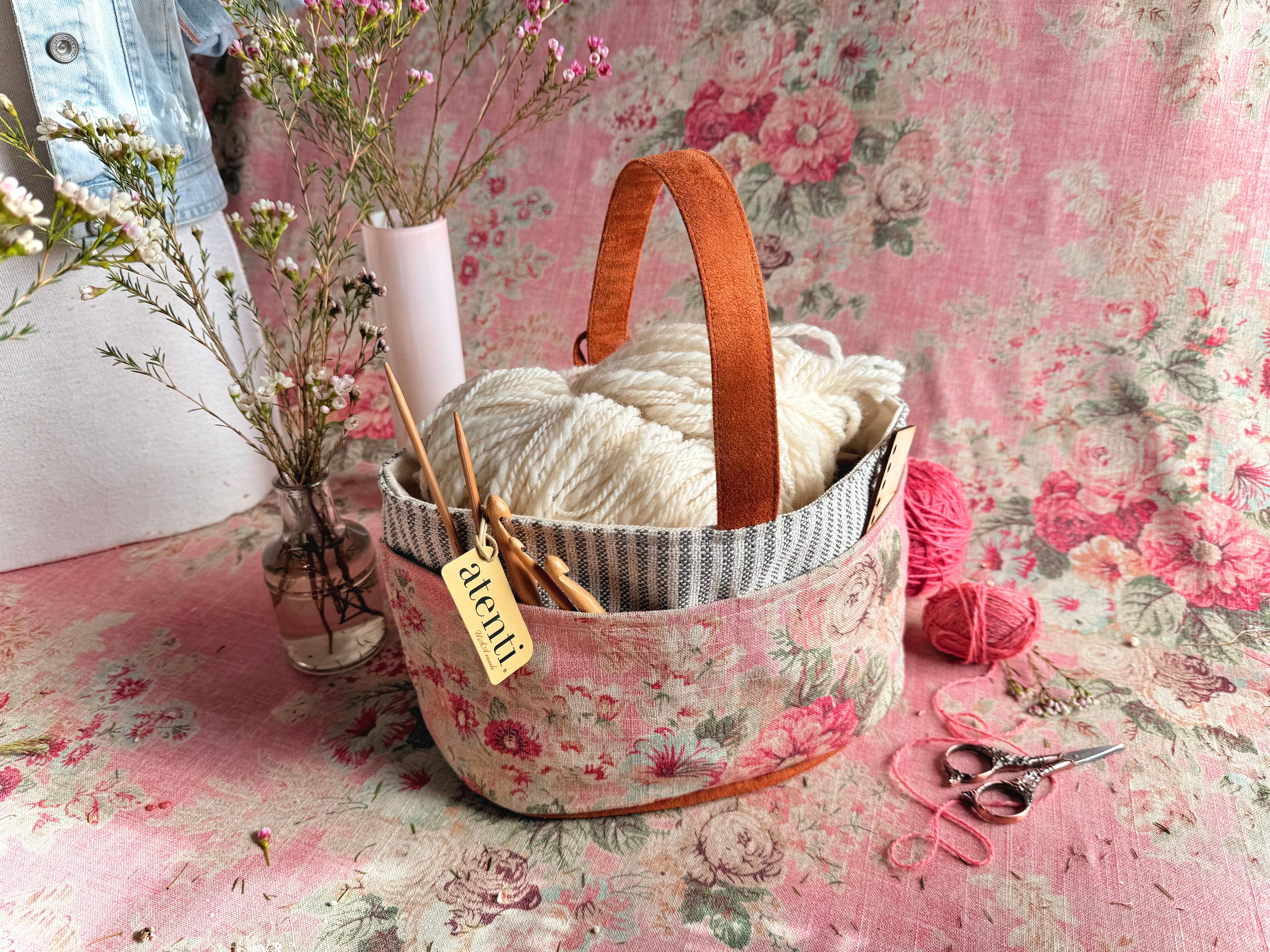 Rosewood Caddy: Storage – Handmade Organizer Tote with Floral Design
