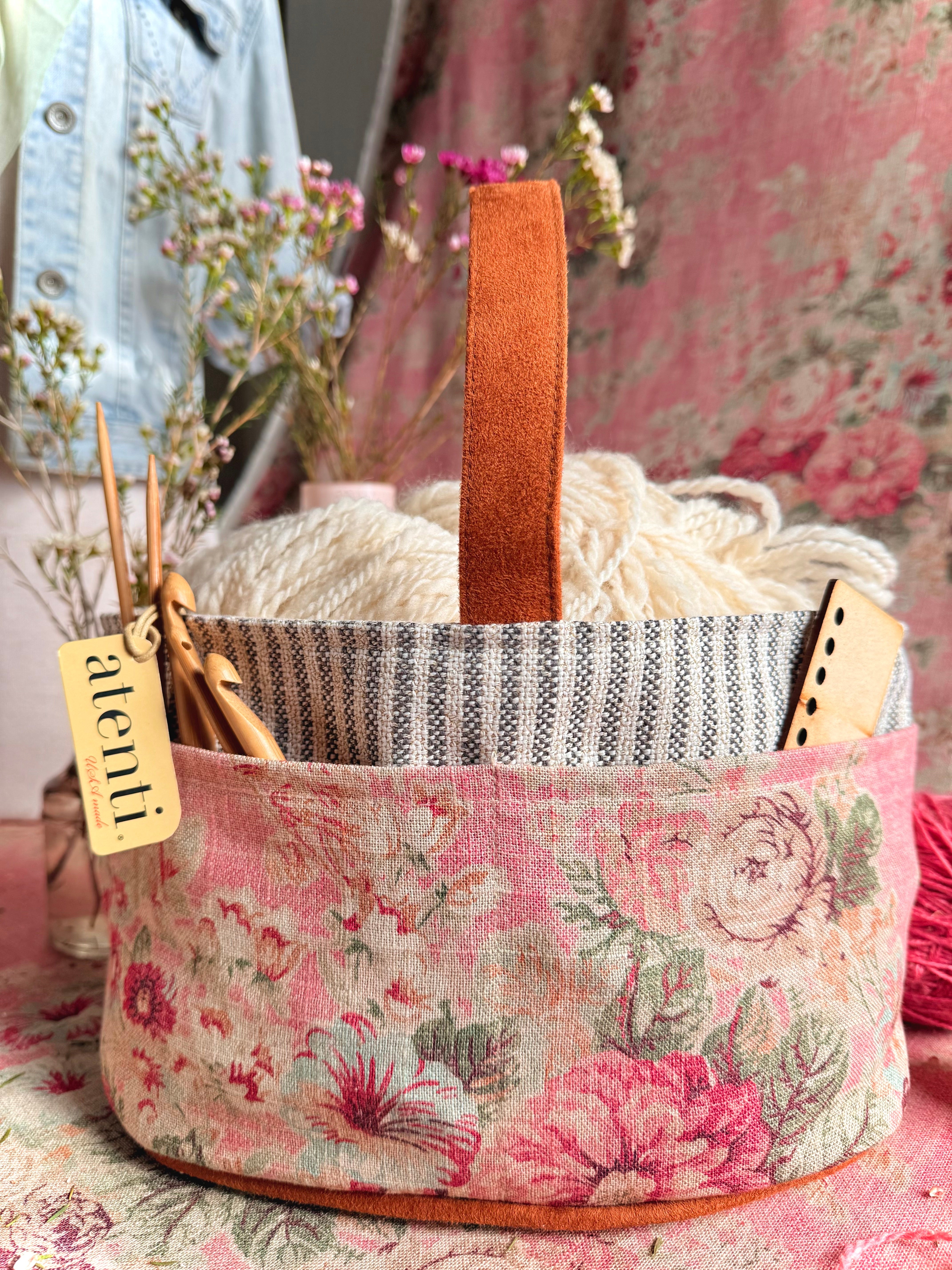Rosewood Caddy: Storage – Handmade Organizer Tote with Floral Design
