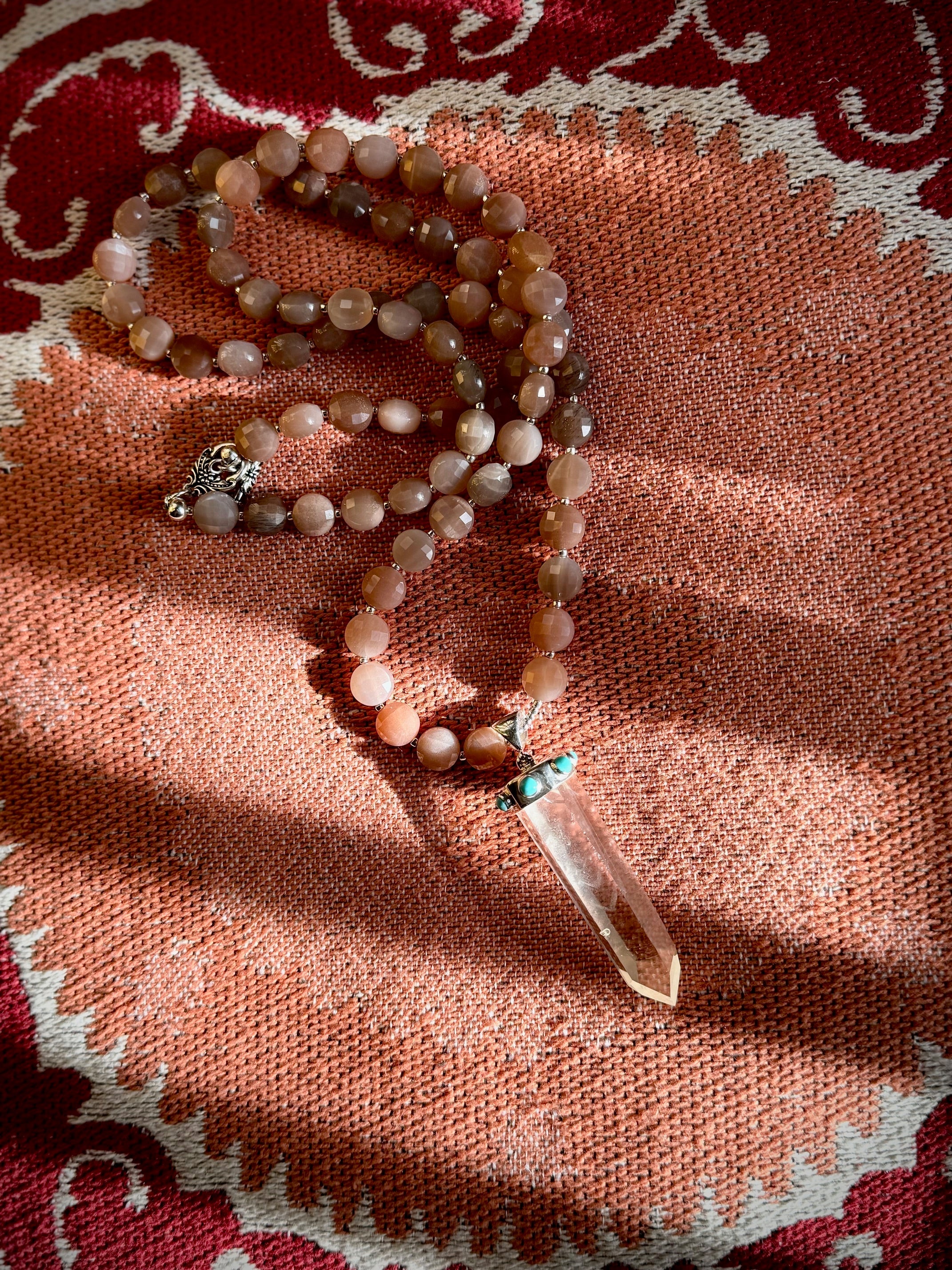 Peach Moonstone and Crystal Quartz Necklace