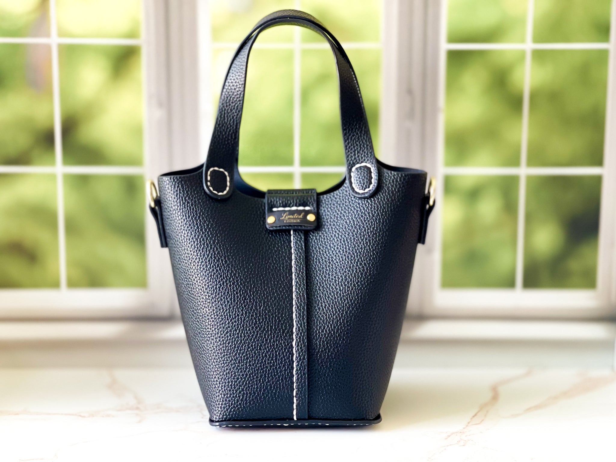 Noir | Black Faux Leather Bucket Bag | The Haute Couture Collection